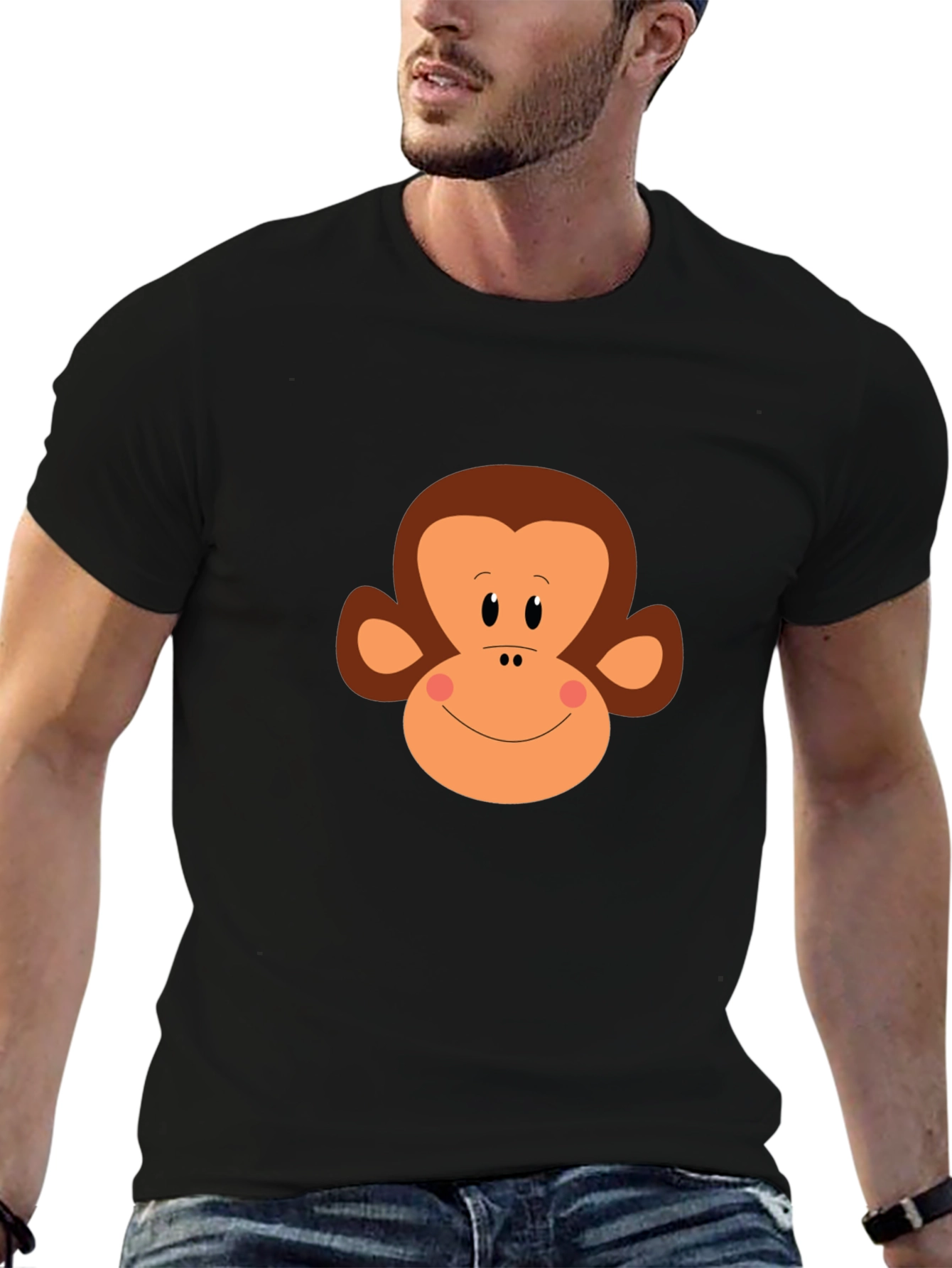 Monkey Face Graphic Tee - Black Cotton T-Shirt