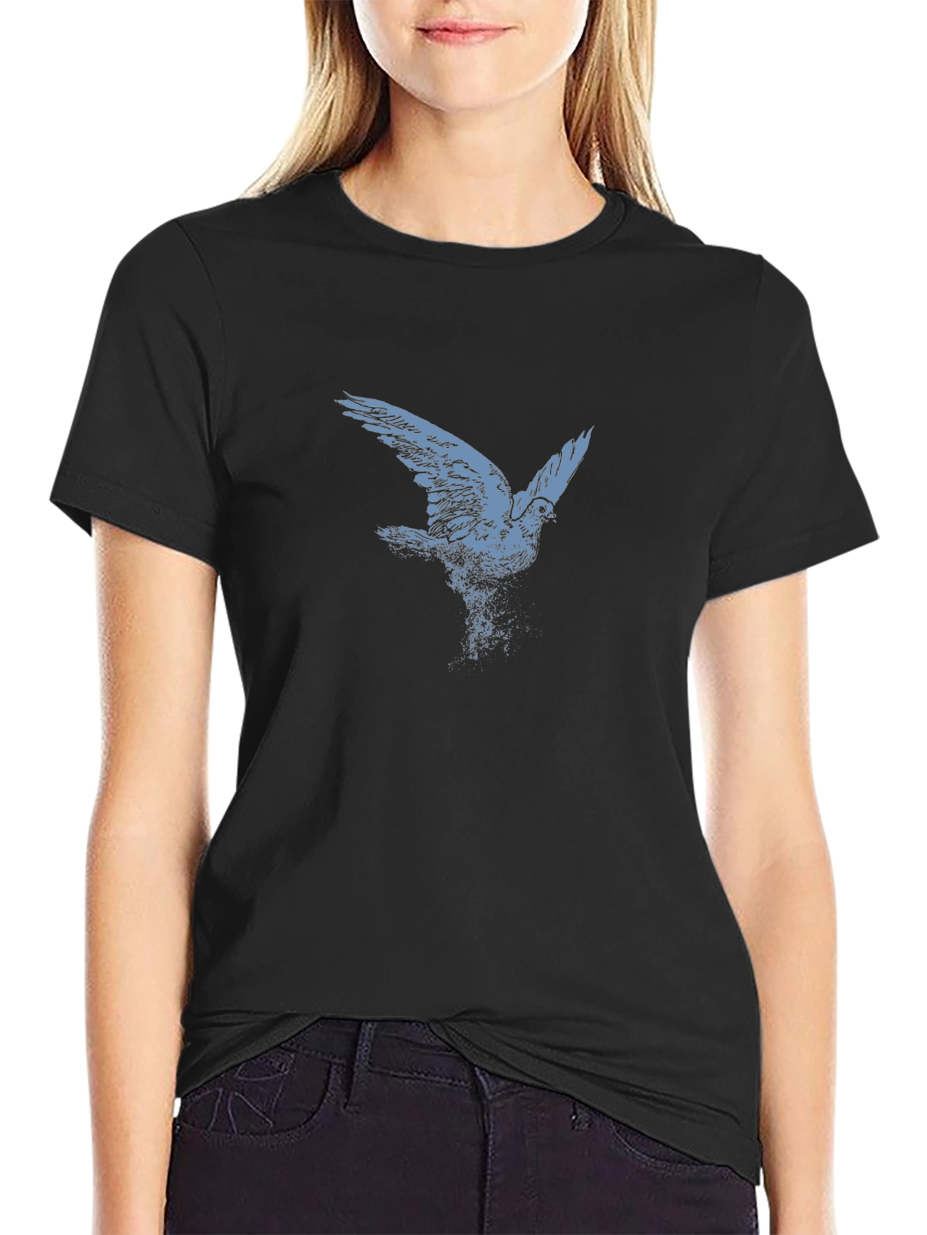 Bird Graphic Print Black T-Shirt