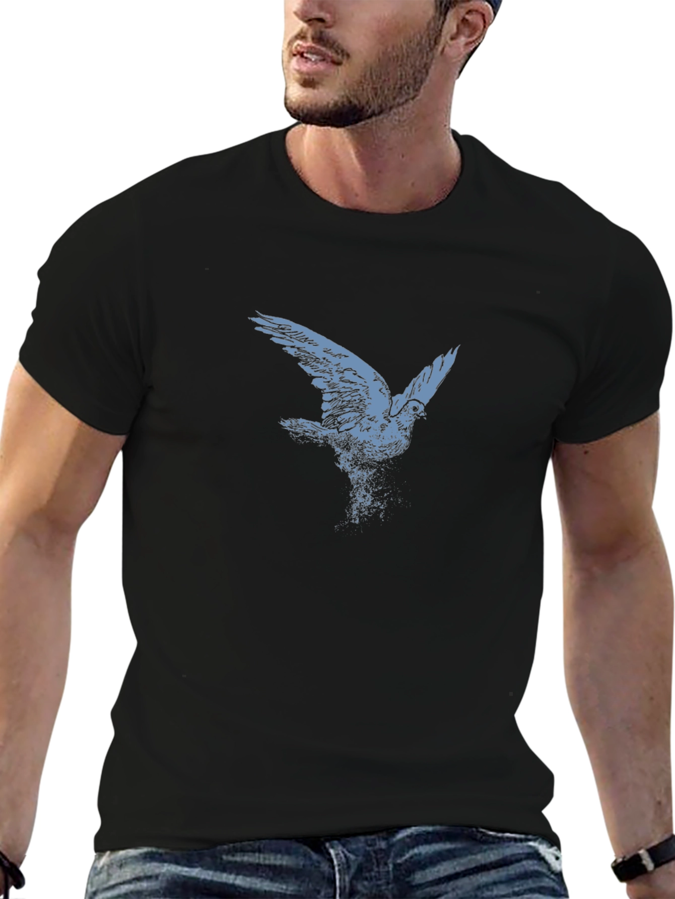 Bird Graphic Print Black T-Shirt