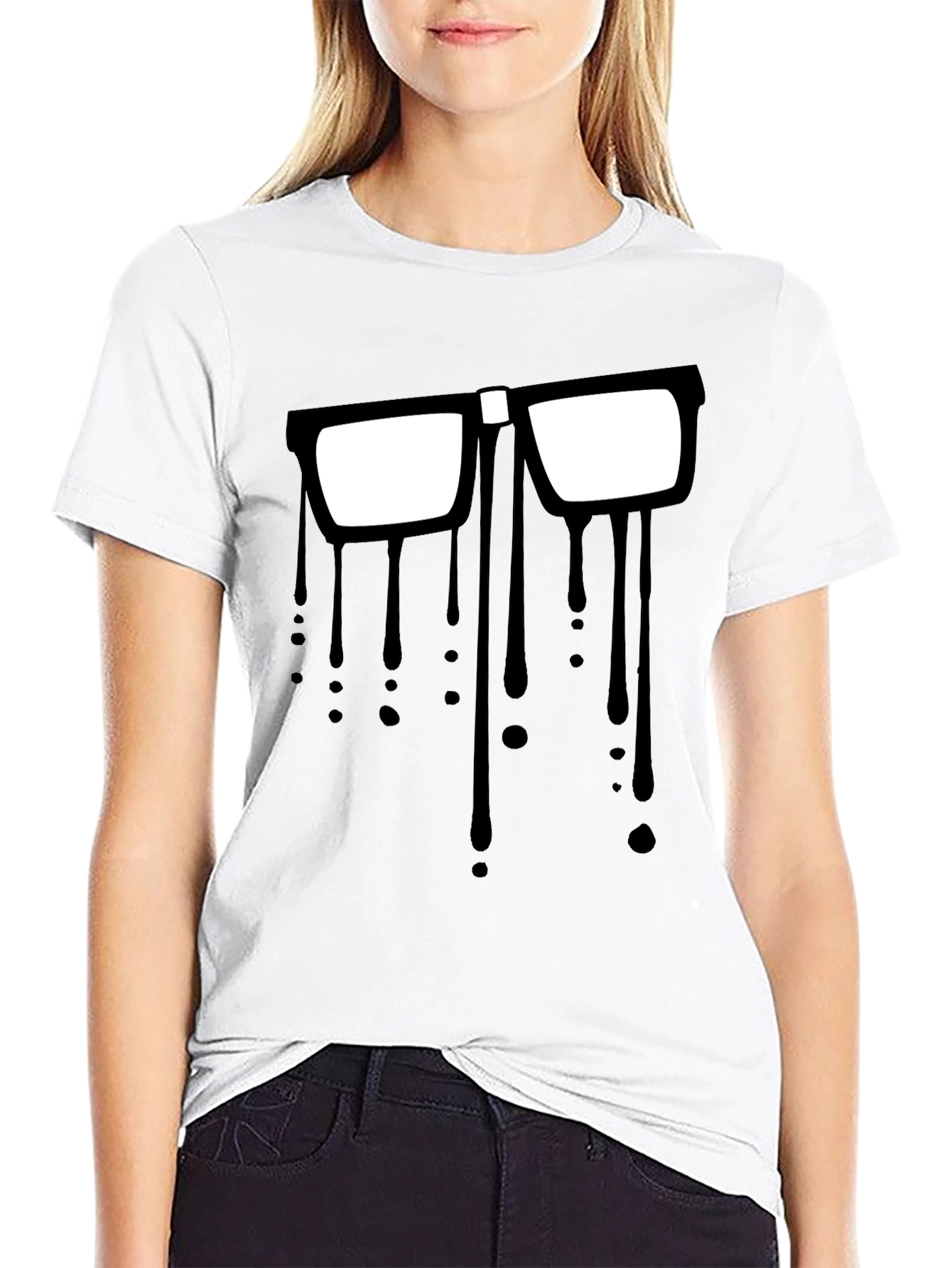 Dripping Glasses Graphic Tee - Modern Artsy Style