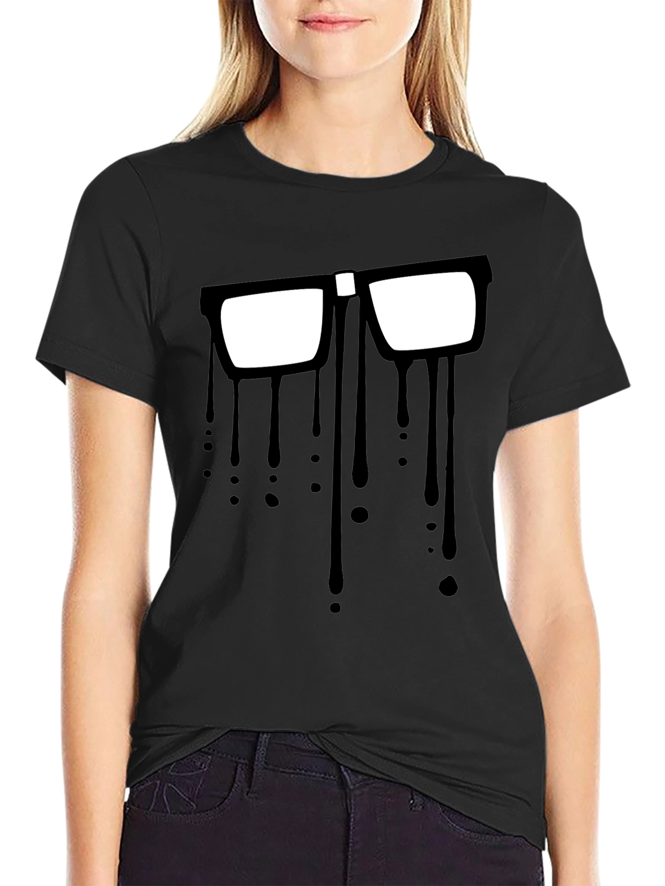 Dripping Glasses Graphic Tee - Modern Artsy Style