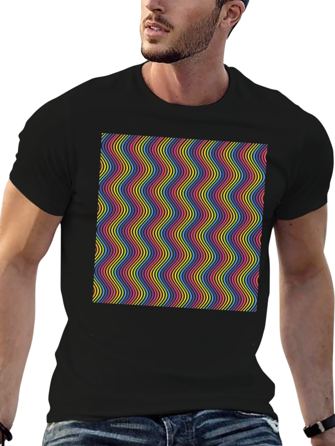 Retro Wave Pattern T-Shirt - Black