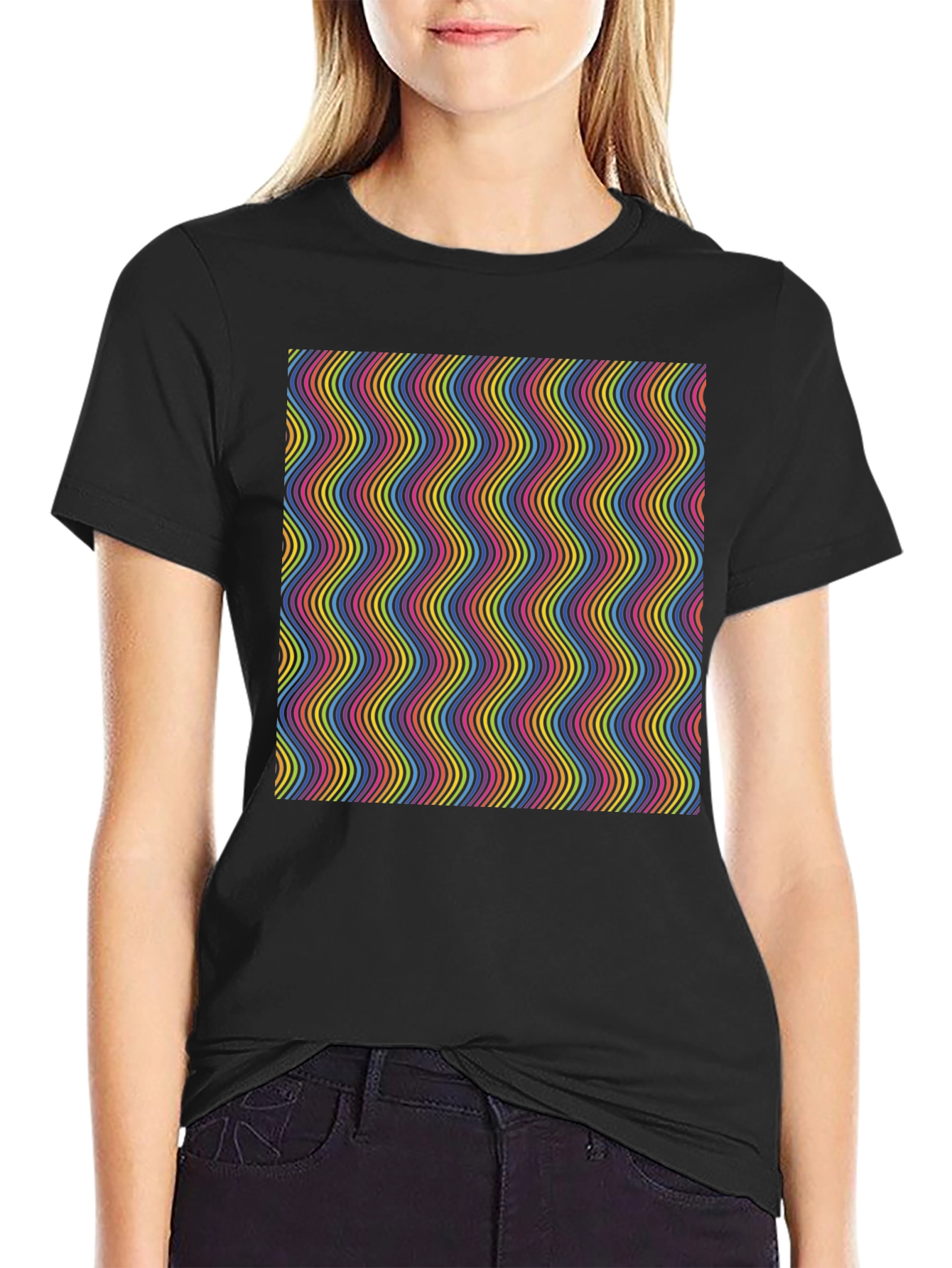 Retro Wave Pattern T-Shirt - Black