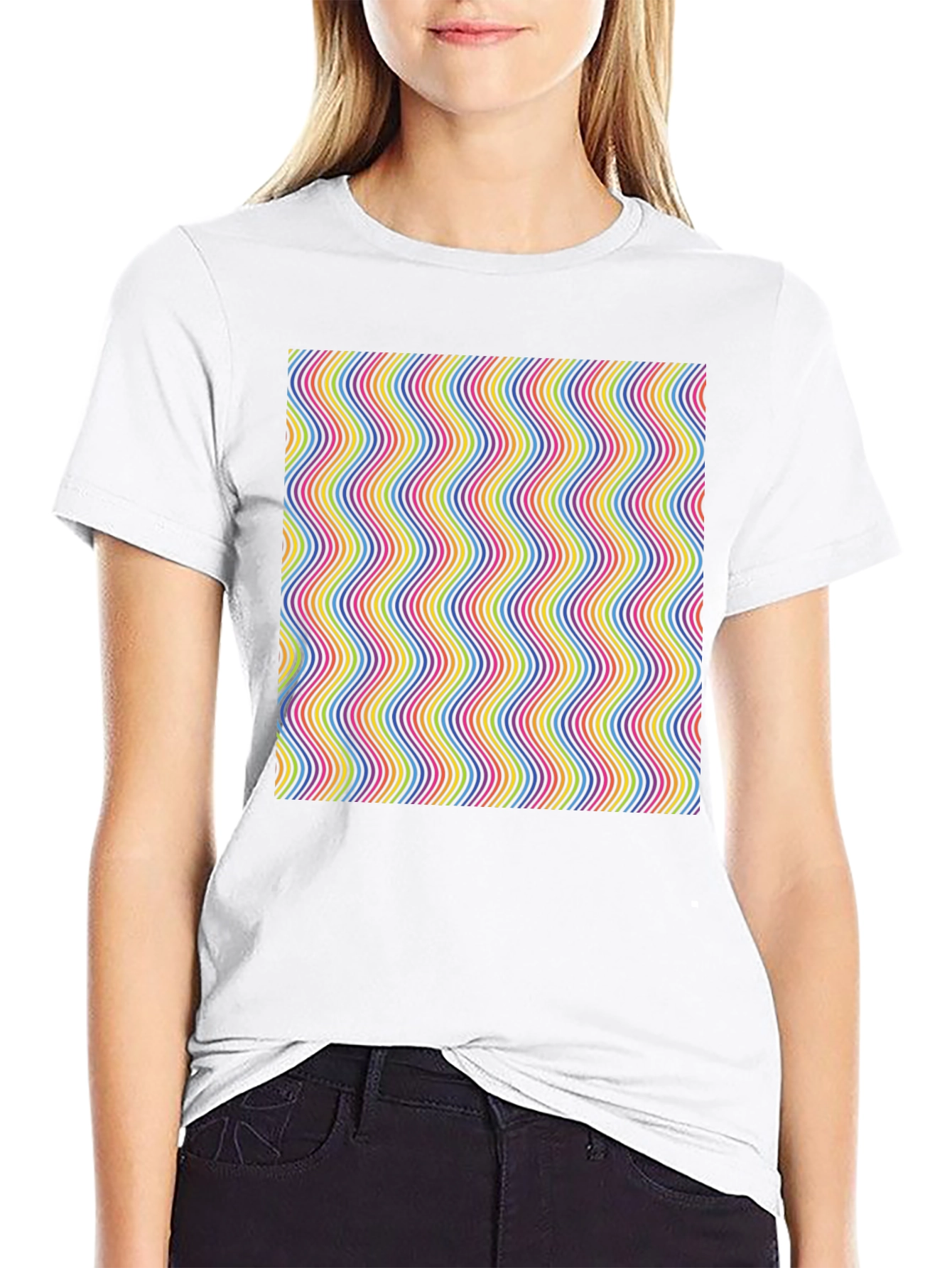 Retro Wave Pattern T-Shirt - Black