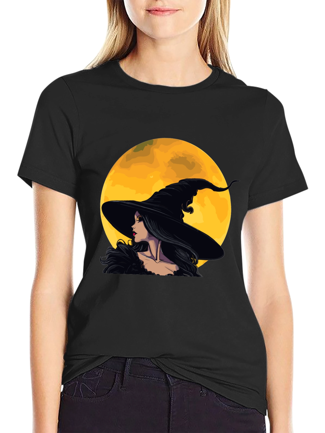 Witch and Moon Graphic Tee - Halloween Fashion