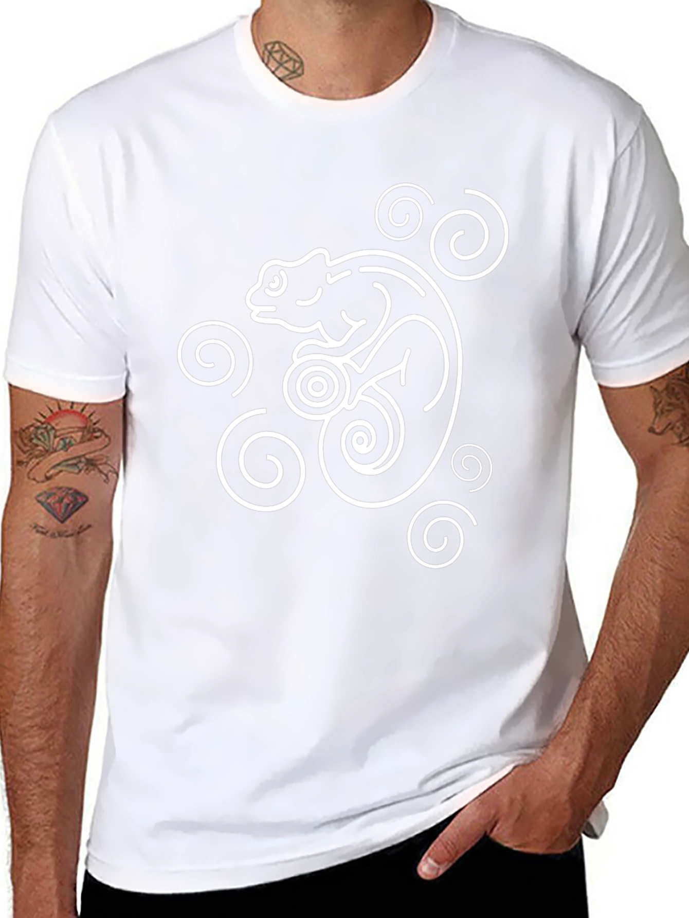 Black T-Shirt with White Lizard Design