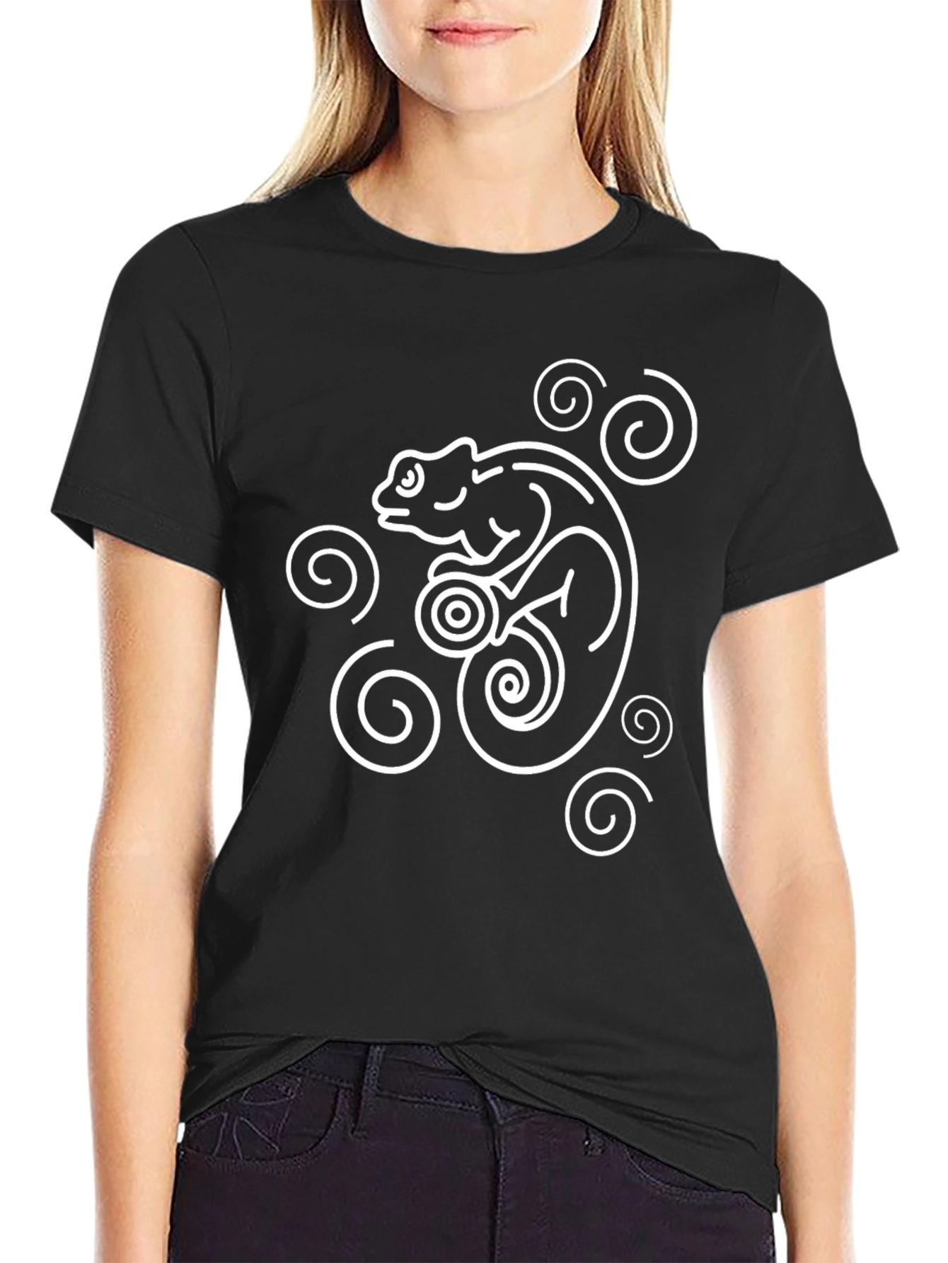 Black T-Shirt with White Lizard Design