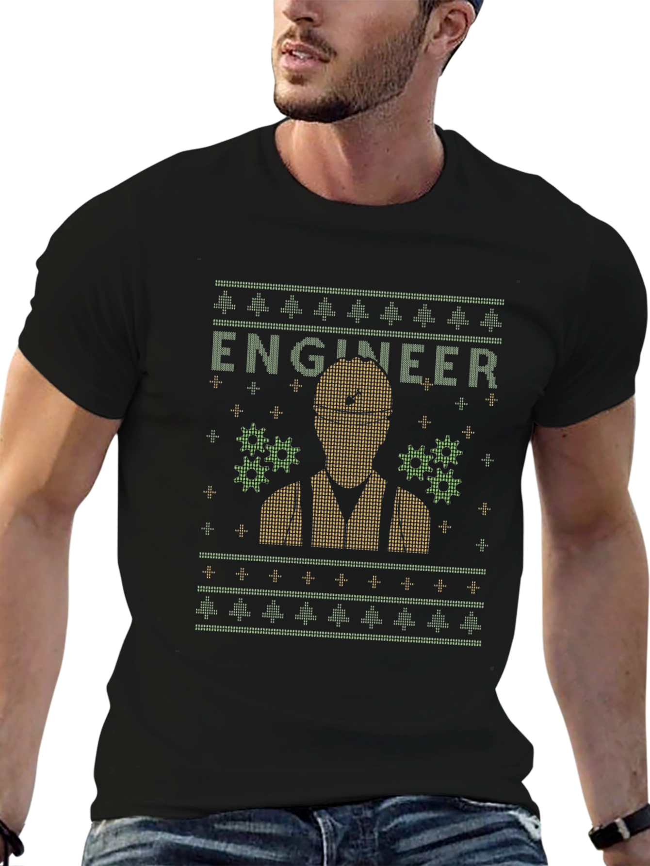 Engineer Ugly Christmas Sweater Style T-Shirt