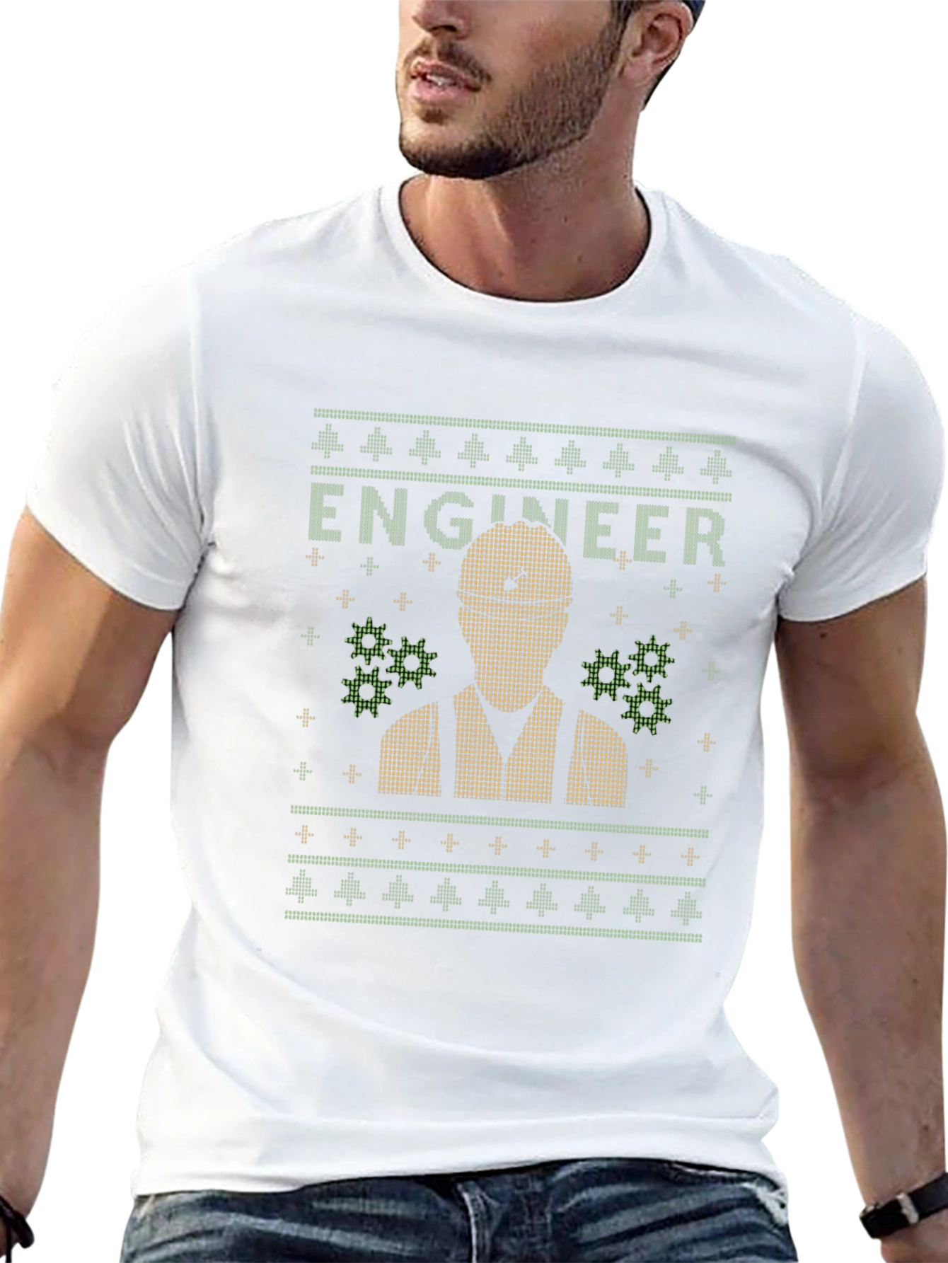 Engineer Ugly Christmas Sweater Style T-Shirt