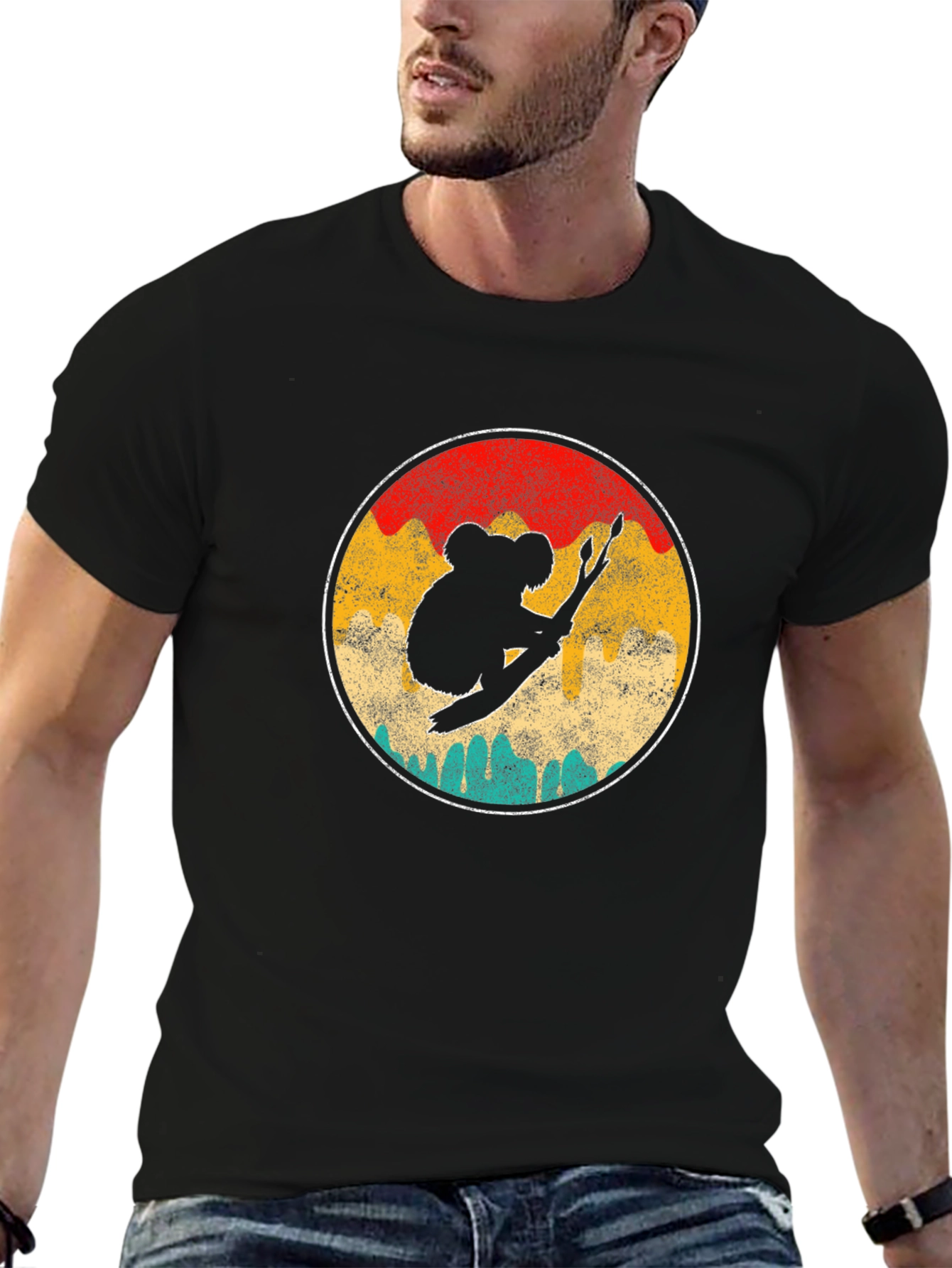 Koala Bear Silhouette Retro Circle T-Shirt
