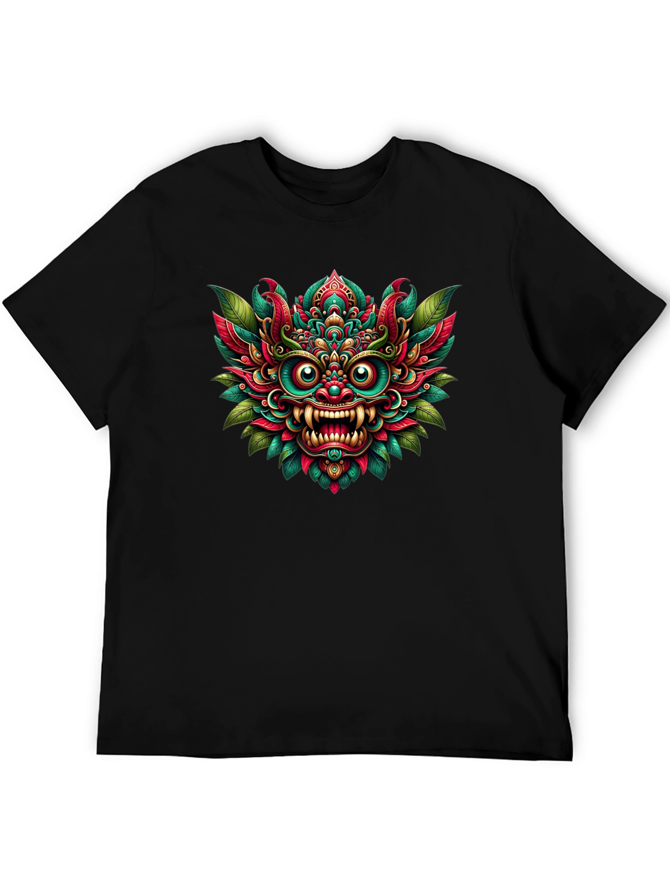 Vibrant Bali Mask Graphic Tee - Unisex Black T-Shirt