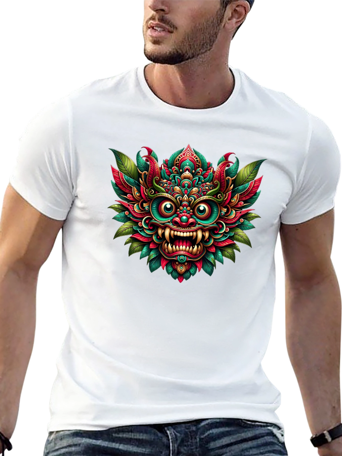 Vibrant Bali Mask Graphic Tee - Unisex Black T-Shirt
