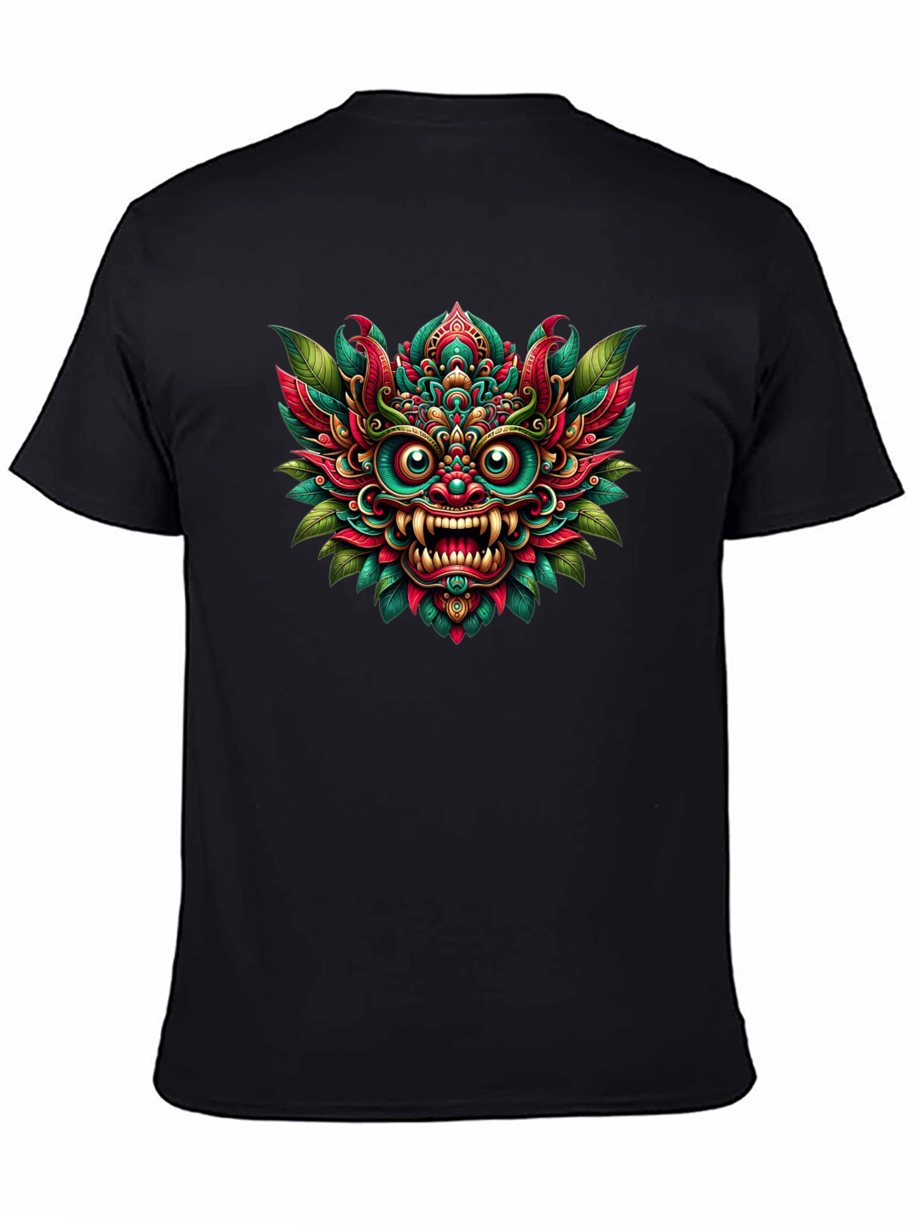 Vibrant Bali Mask Graphic Tee - Unisex Black T-Shirt