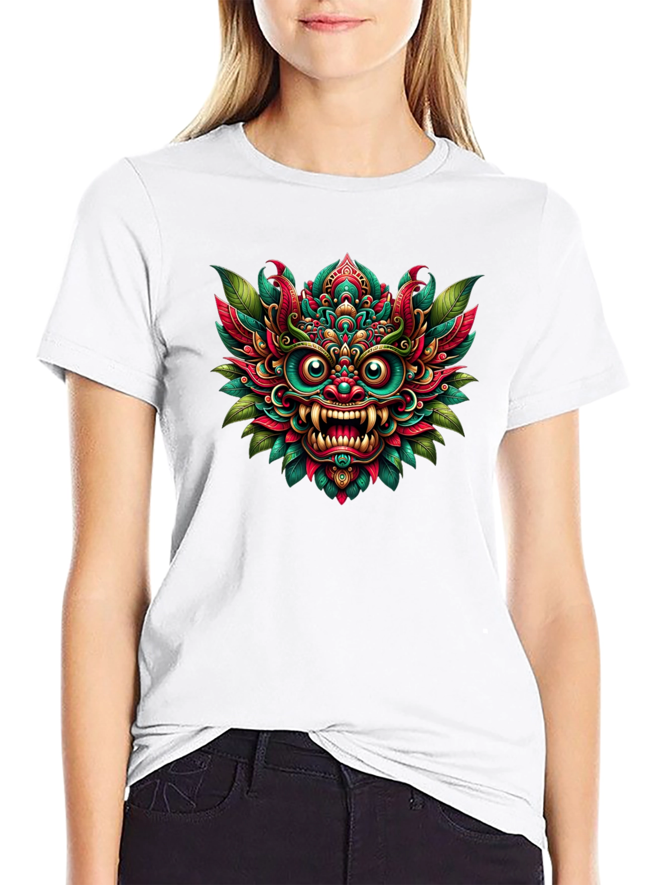 Vibrant Bali Mask Graphic Tee - Unisex Black T-Shirt