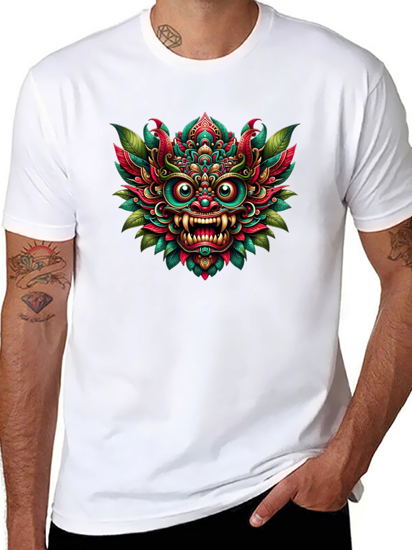 Vibrant Bali Mask Graphic Tee - Unisex Black T-Shirt