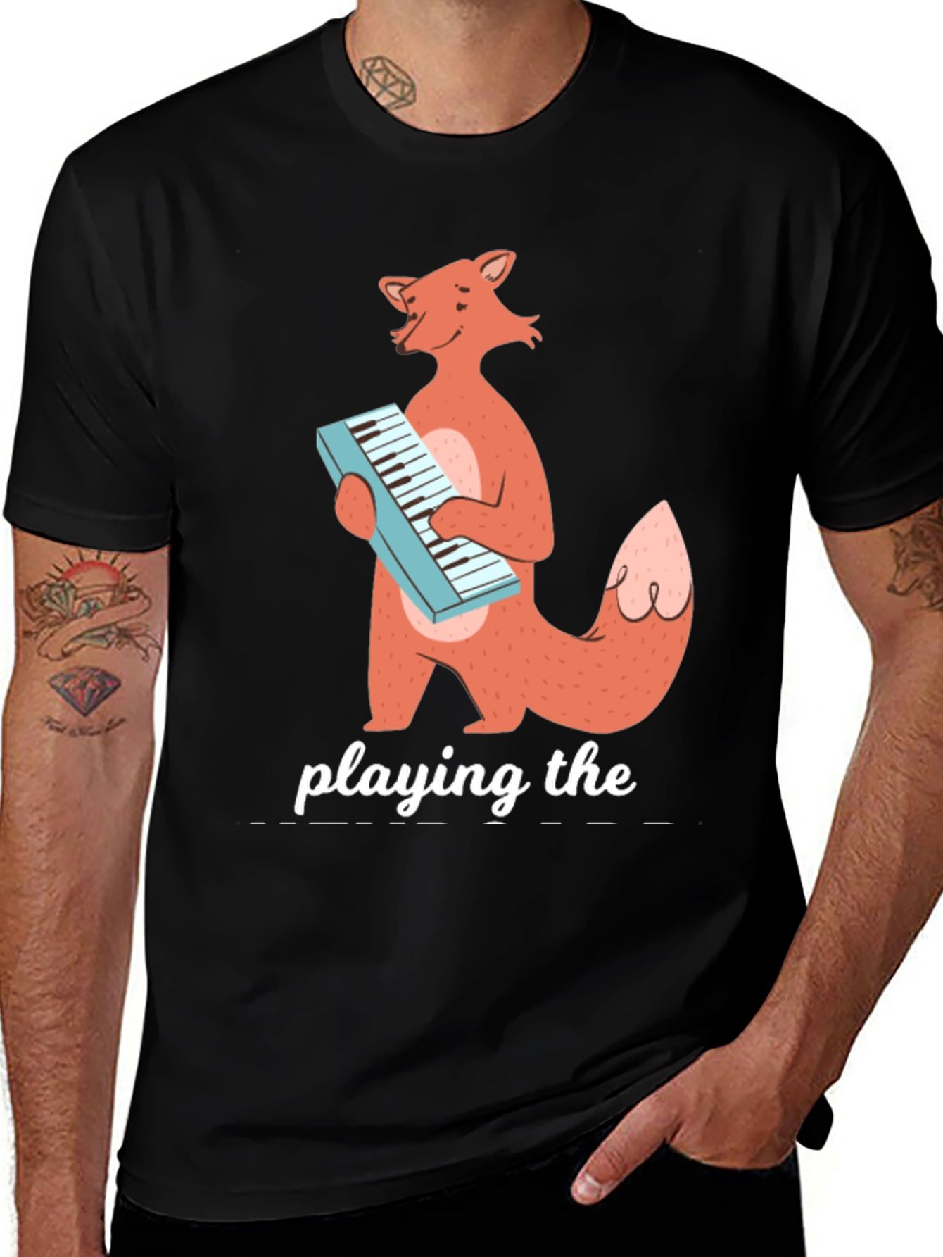 Fox Playing Keyboard Funny Graphic T-Shirt