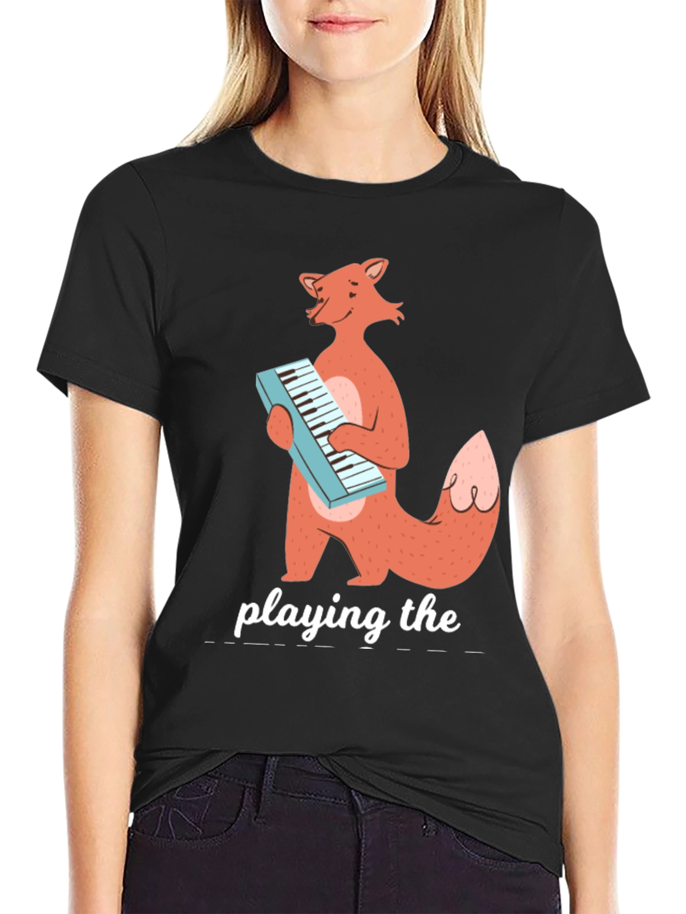Fox Playing Keyboard Funny Graphic T-Shirt