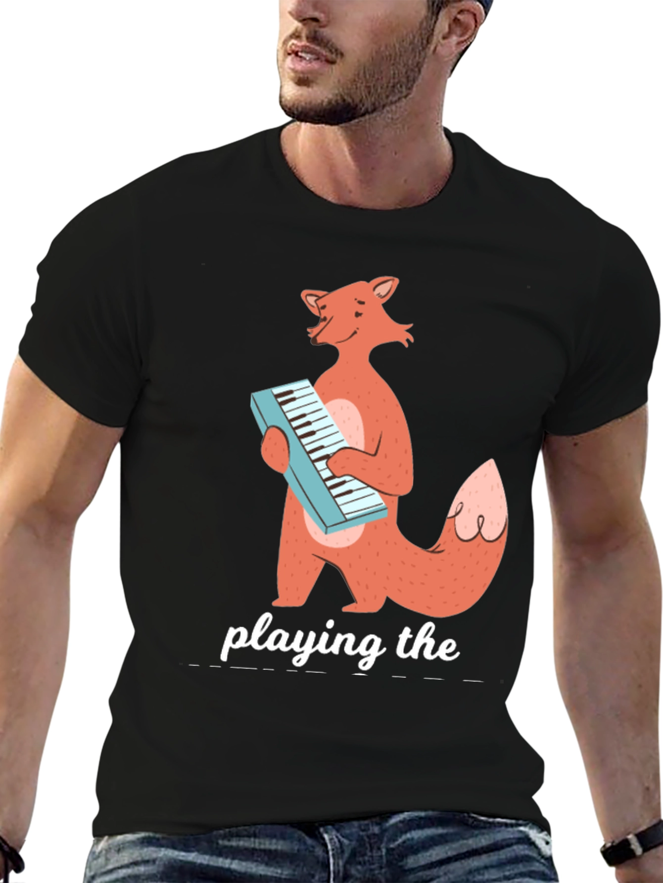 Fox Playing Keyboard Funny Graphic T-Shirt