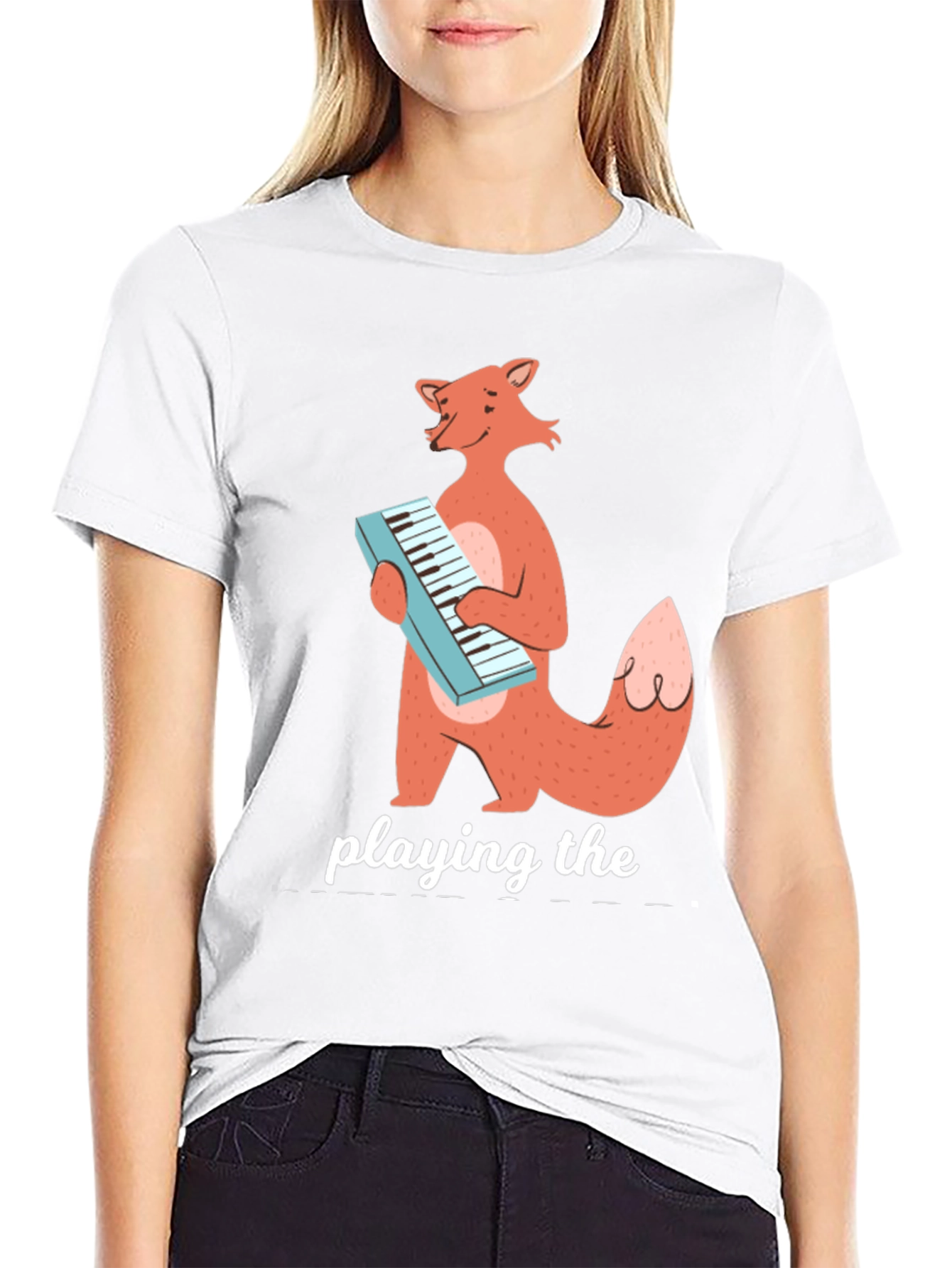 Fox Playing Keyboard Funny Graphic T-Shirt