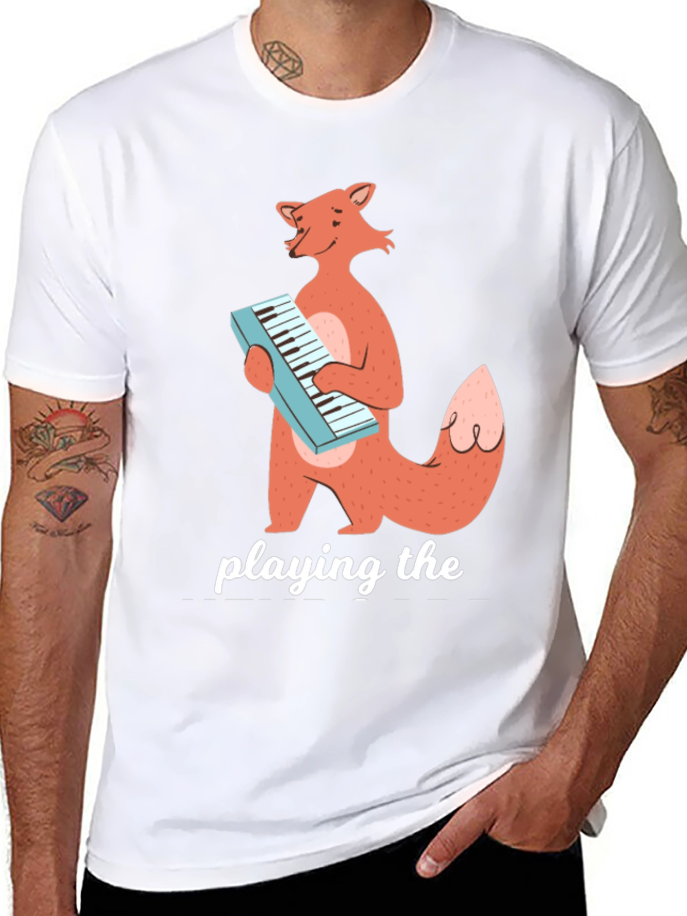 Fox Playing Keyboard Funny Graphic T-Shirt