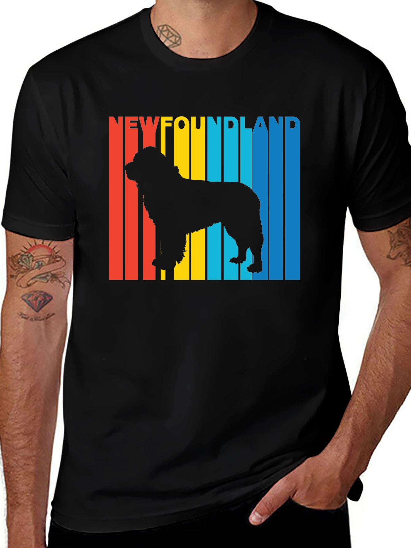 Newfoundland Dog Retro T-Shirt - Black