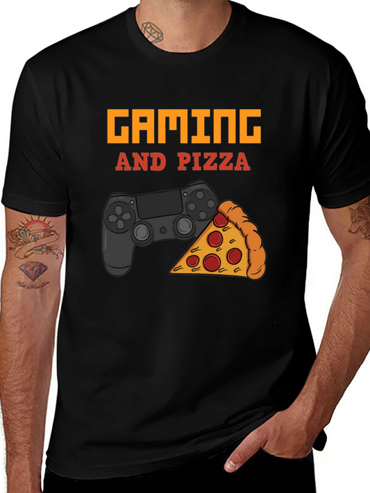 Gaming and Pizza T-Shirt - Black Casual Tee