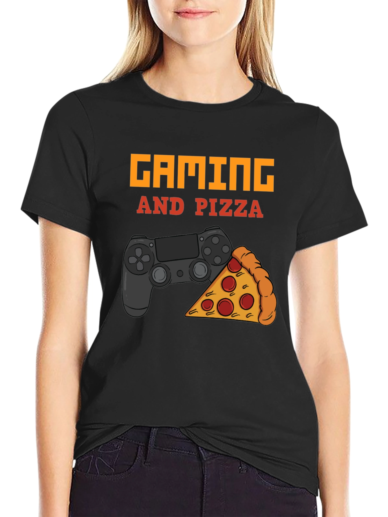 Gaming and Pizza T-Shirt - Black Casual Tee