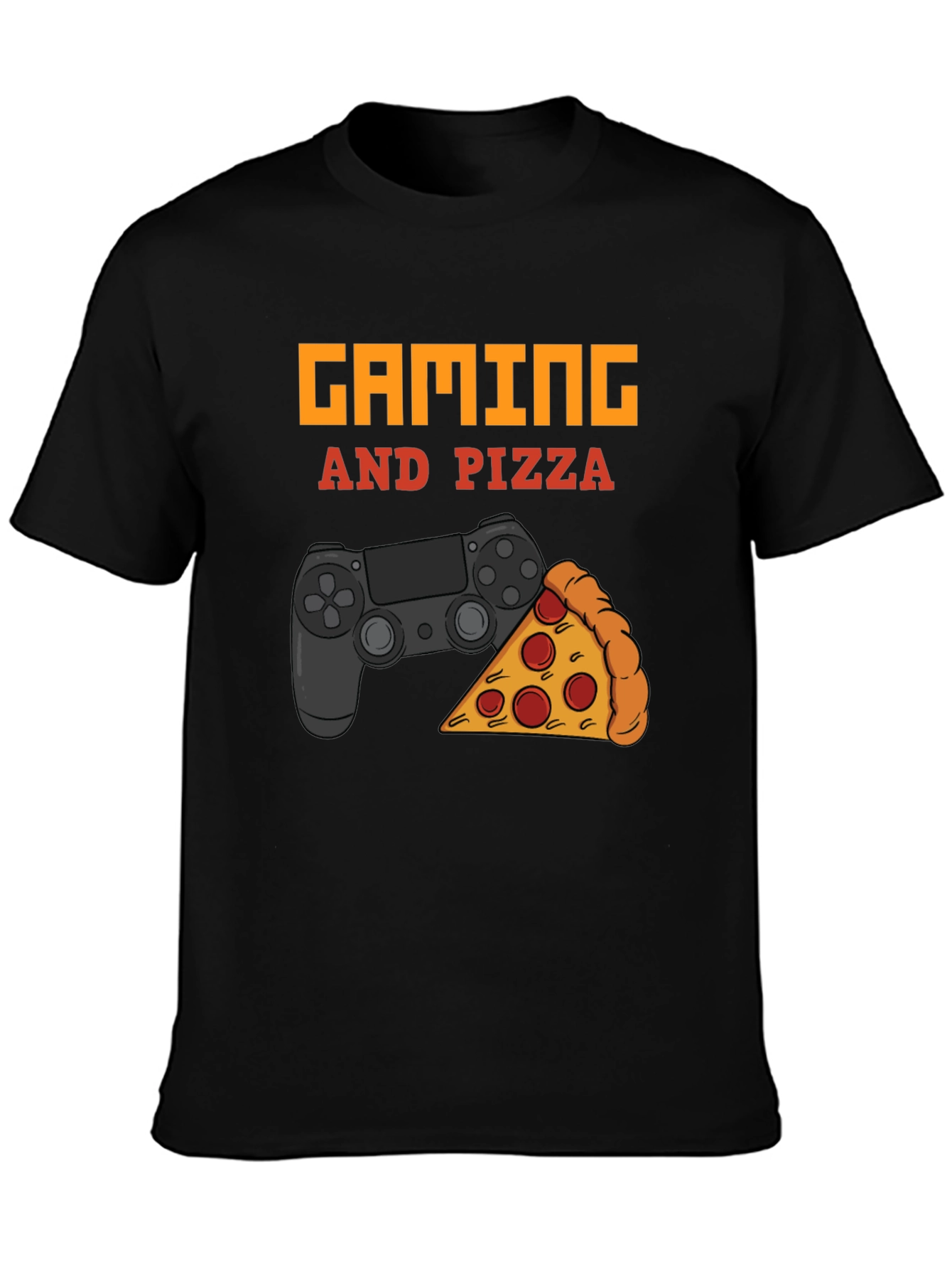 Gaming and Pizza T-Shirt - Black Casual Tee