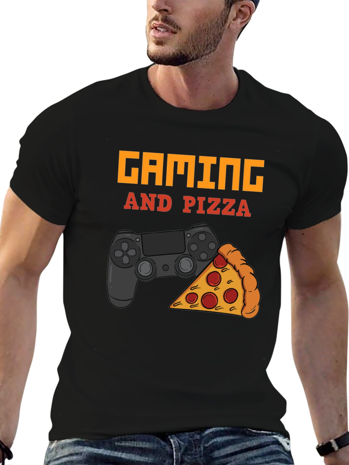 Gaming and Pizza T-Shirt - Black Casual Tee