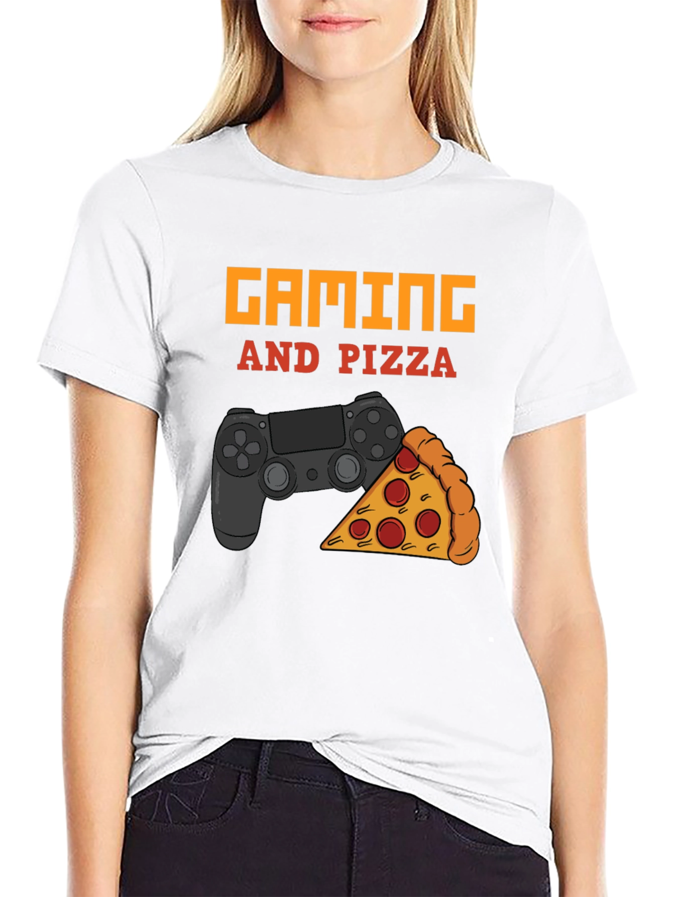 Gaming and Pizza T-Shirt - Black Casual Tee