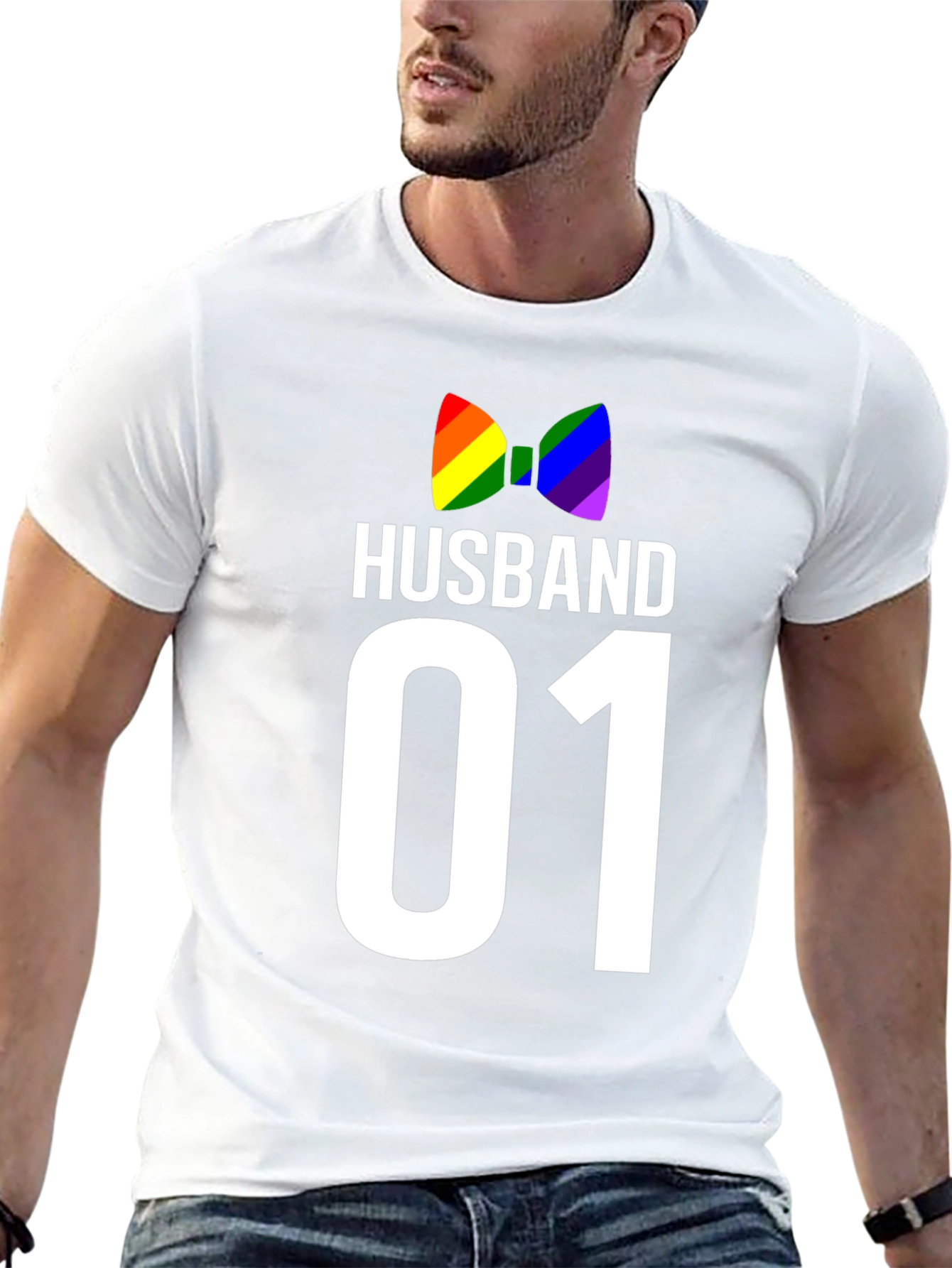 Husband 01 Gay Pride T-Shirt Rainbow Bowtie
