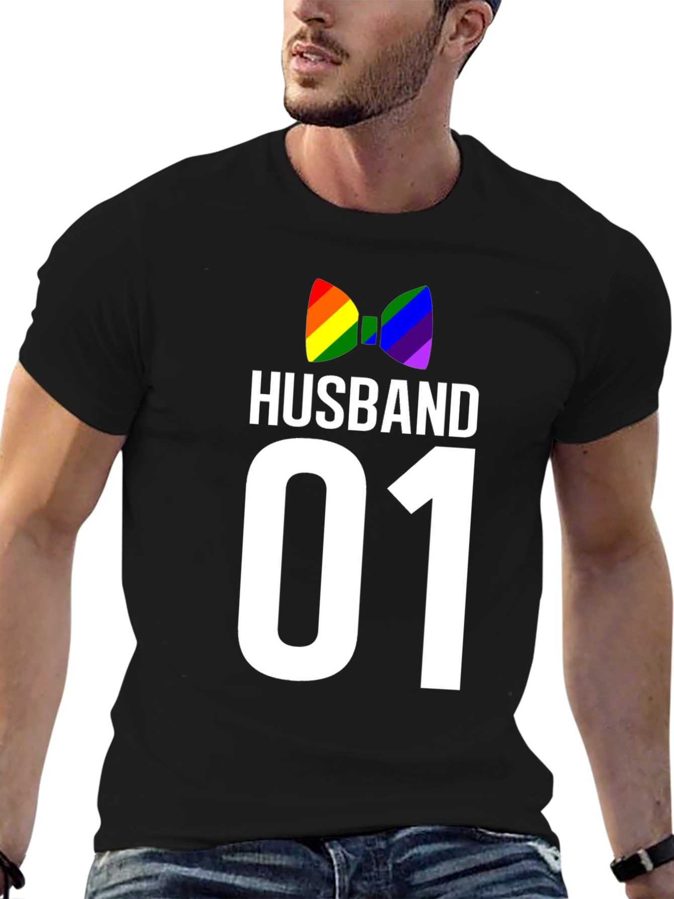 Husband 01 Gay Pride T-Shirt Rainbow Bowtie