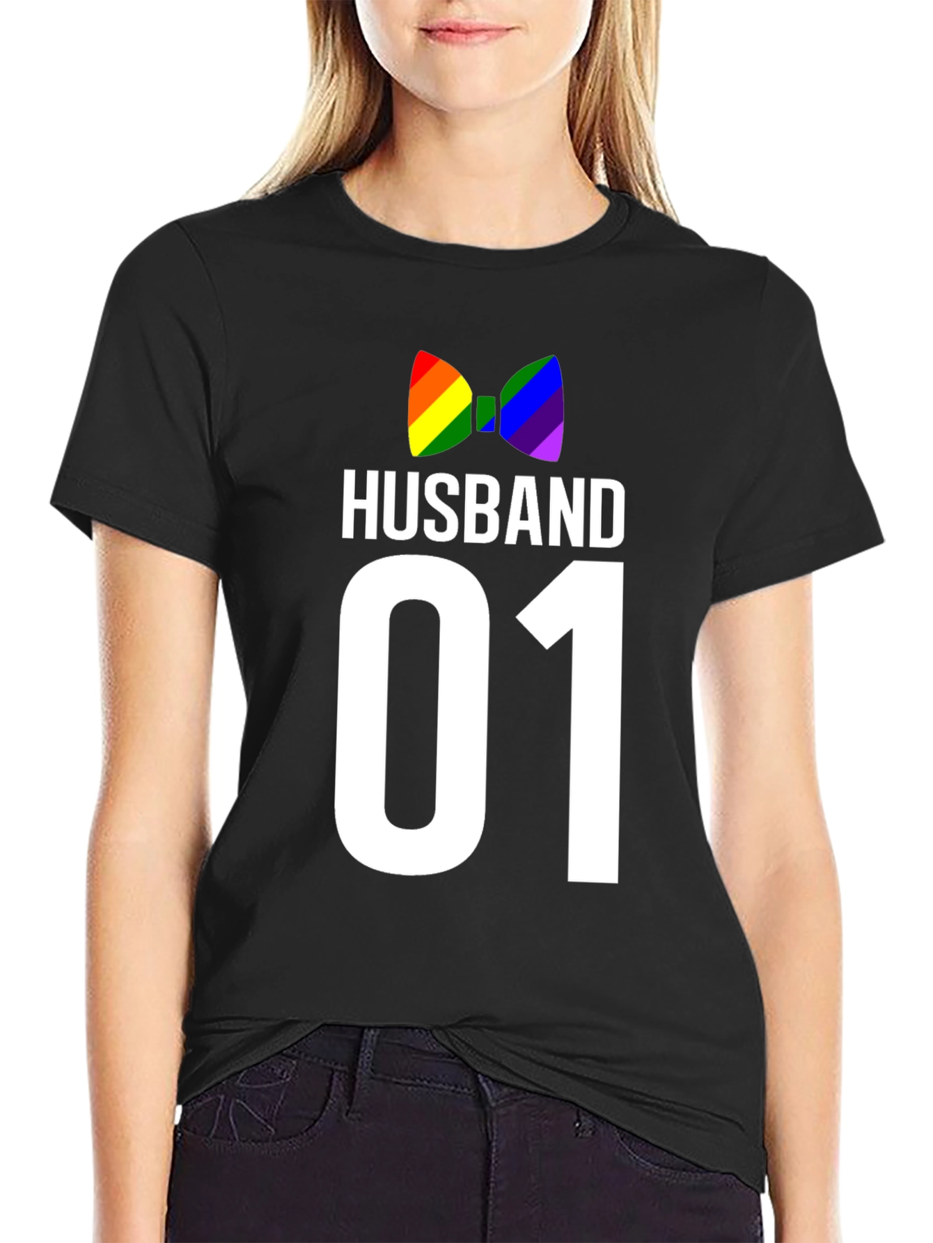 Husband 01 Gay Pride T-Shirt Rainbow Bowtie