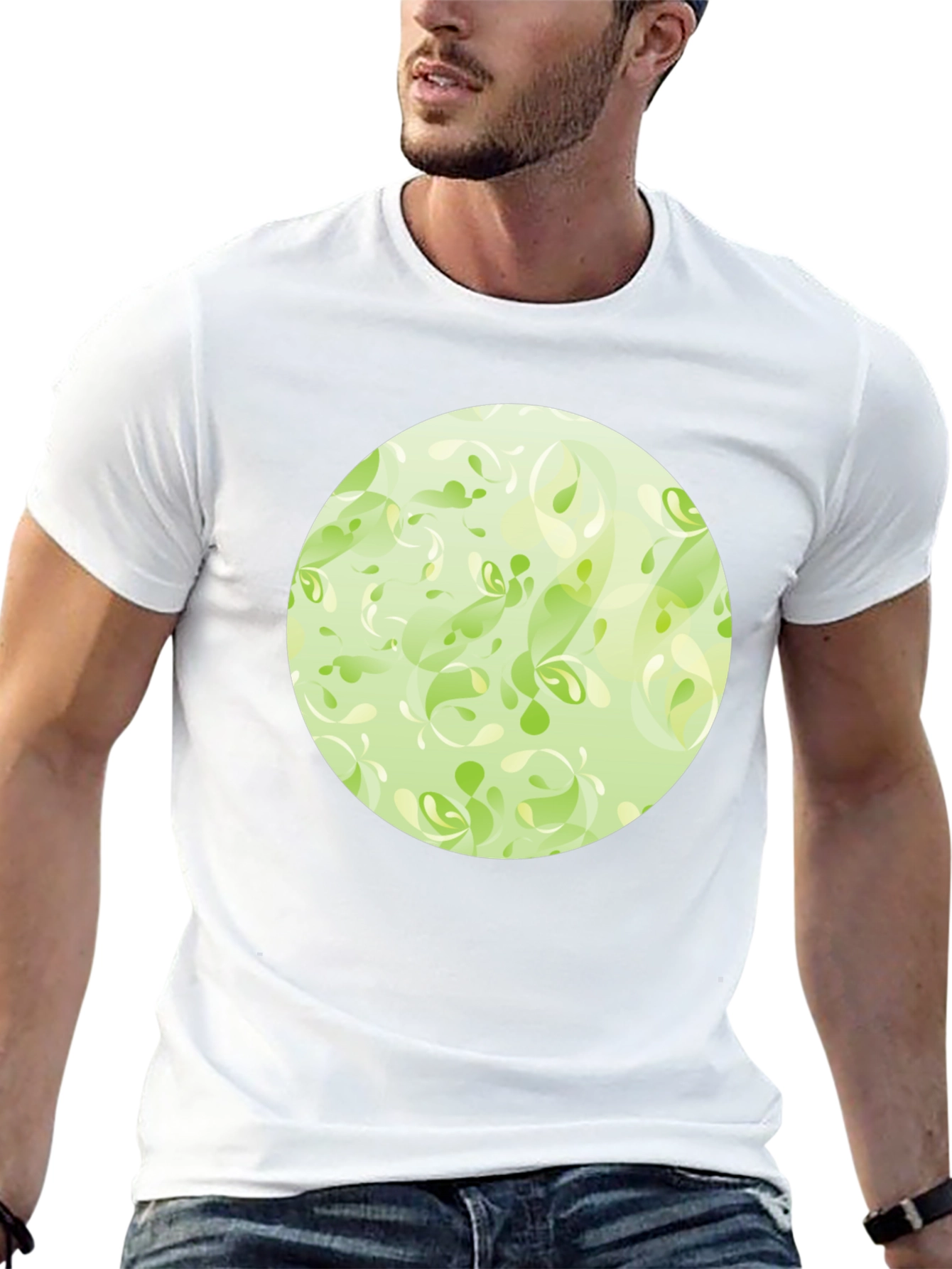Green Abstract Pattern Black T-Shirt