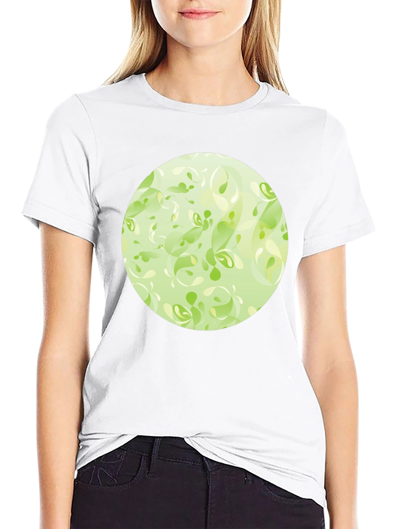 Green Abstract Pattern Black T-Shirt