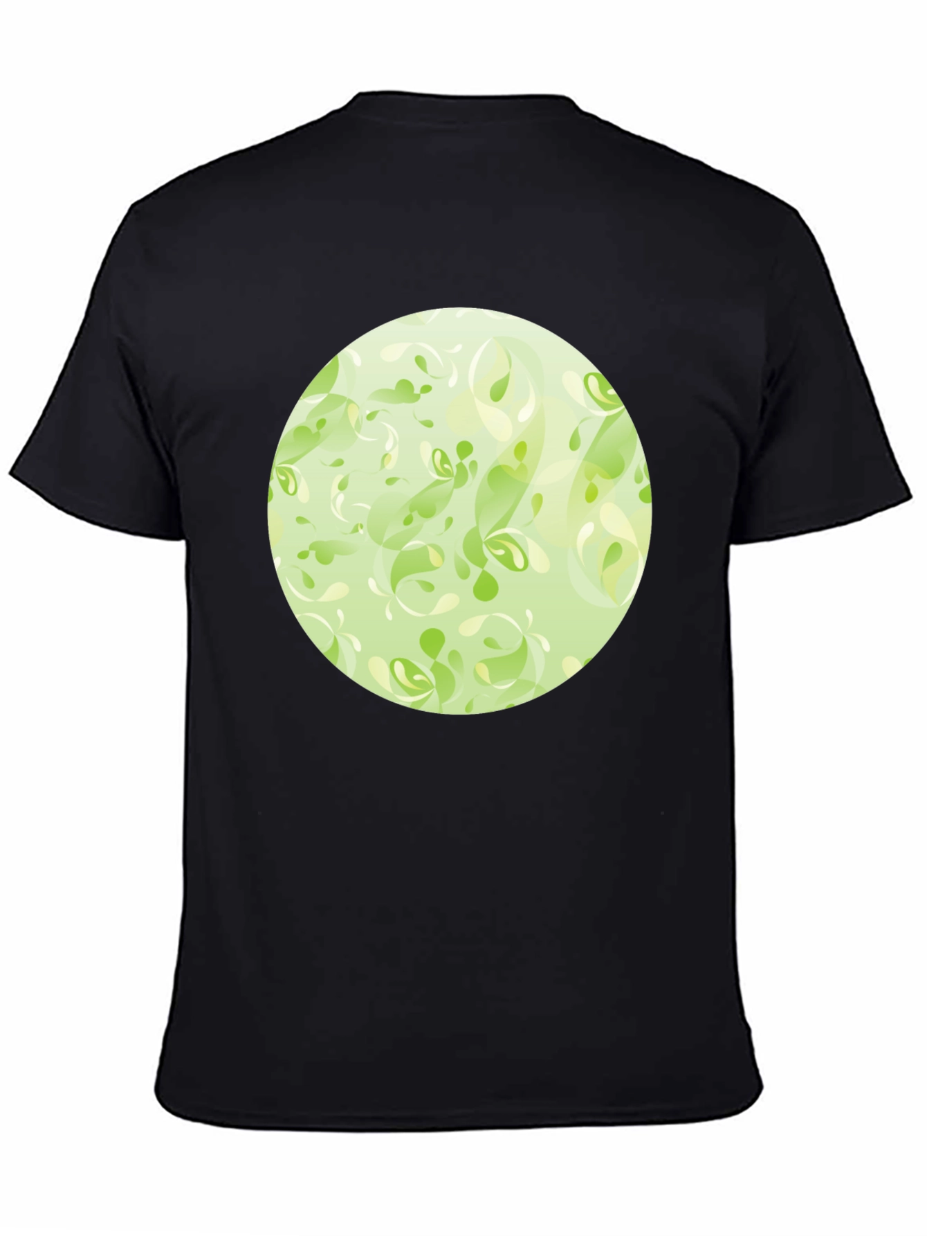 Green Abstract Pattern Black T-Shirt