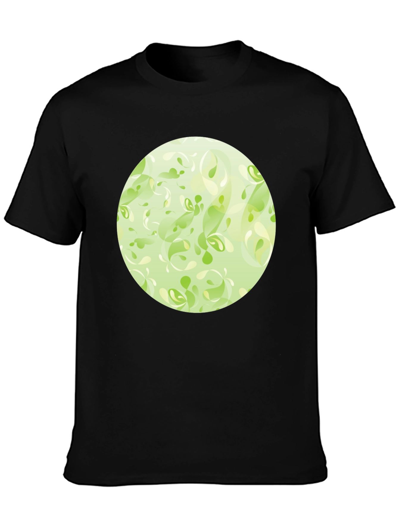 Green Abstract Pattern Black T-Shirt