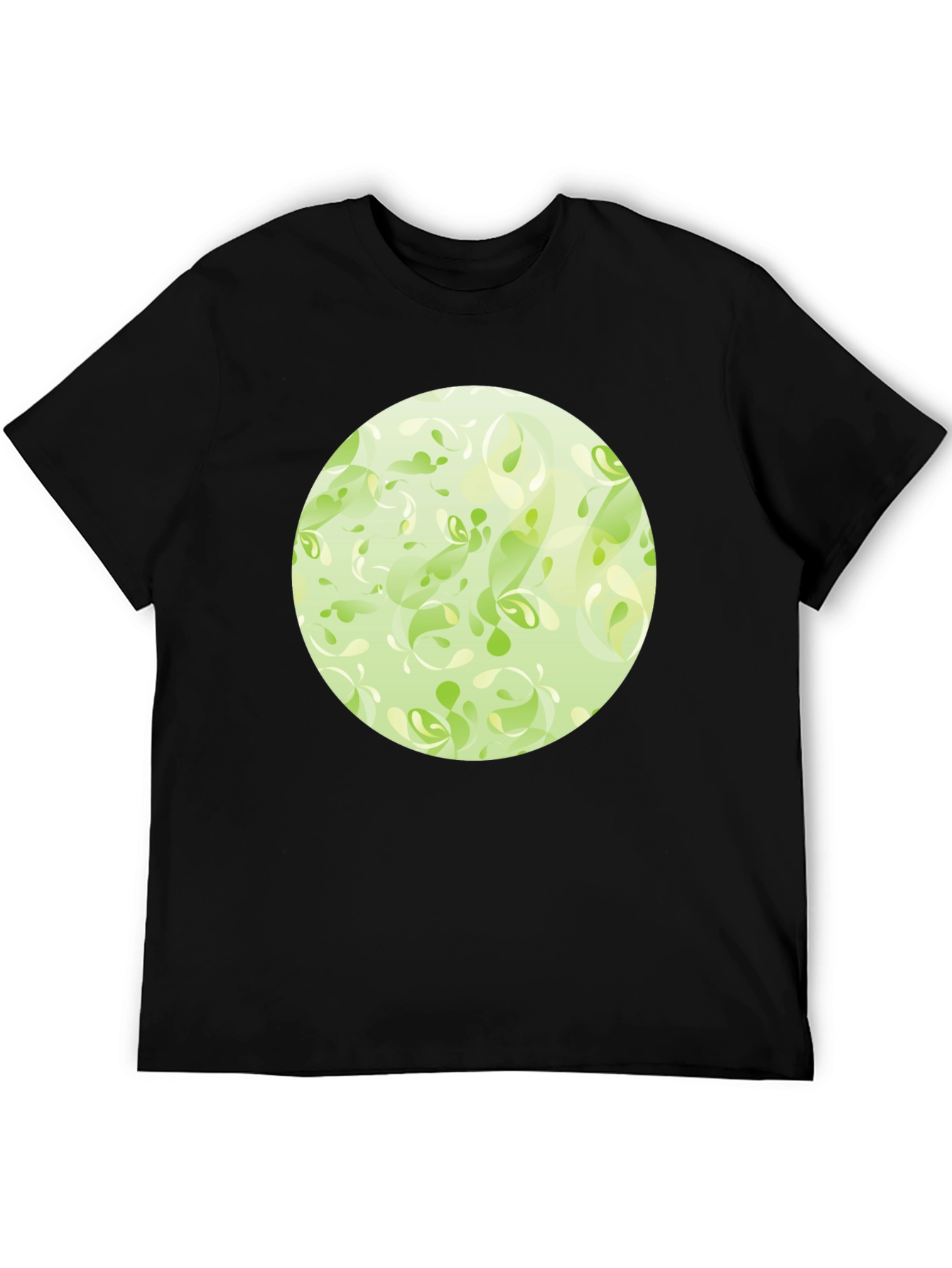 Green Abstract Pattern Black T-Shirt