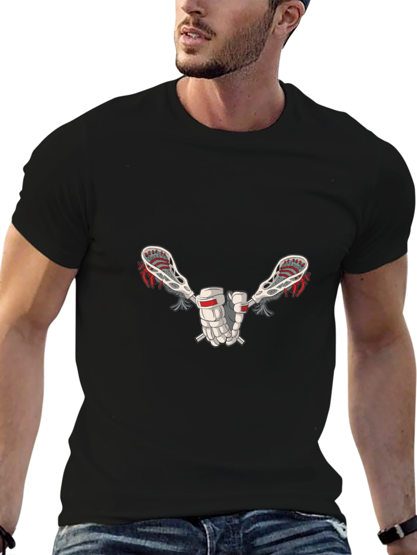 Lacrosse Sticks Graphic Tee - Black Cotton T-Shirt