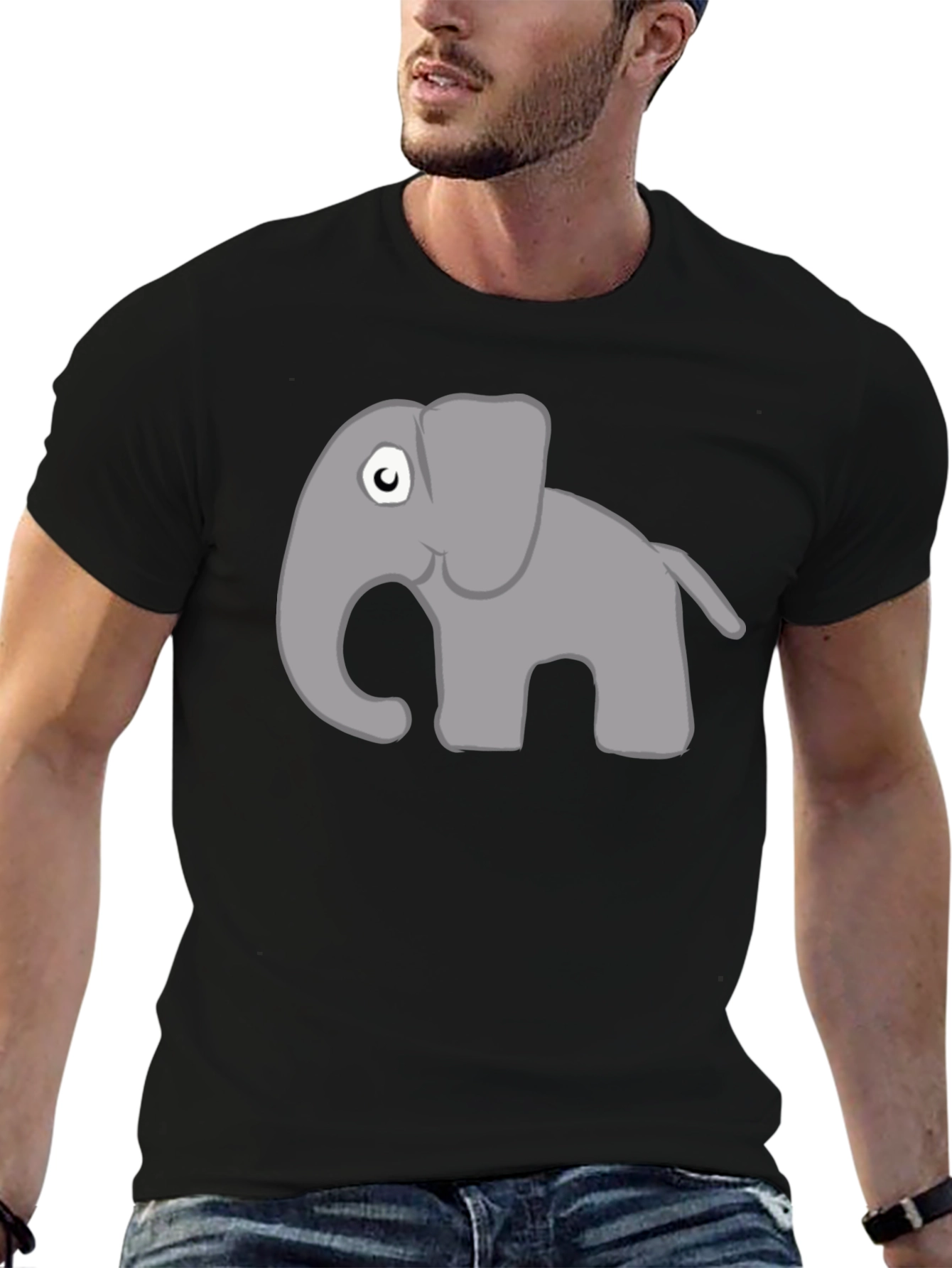 Cute Cartoon Elephant Black T-Shirt