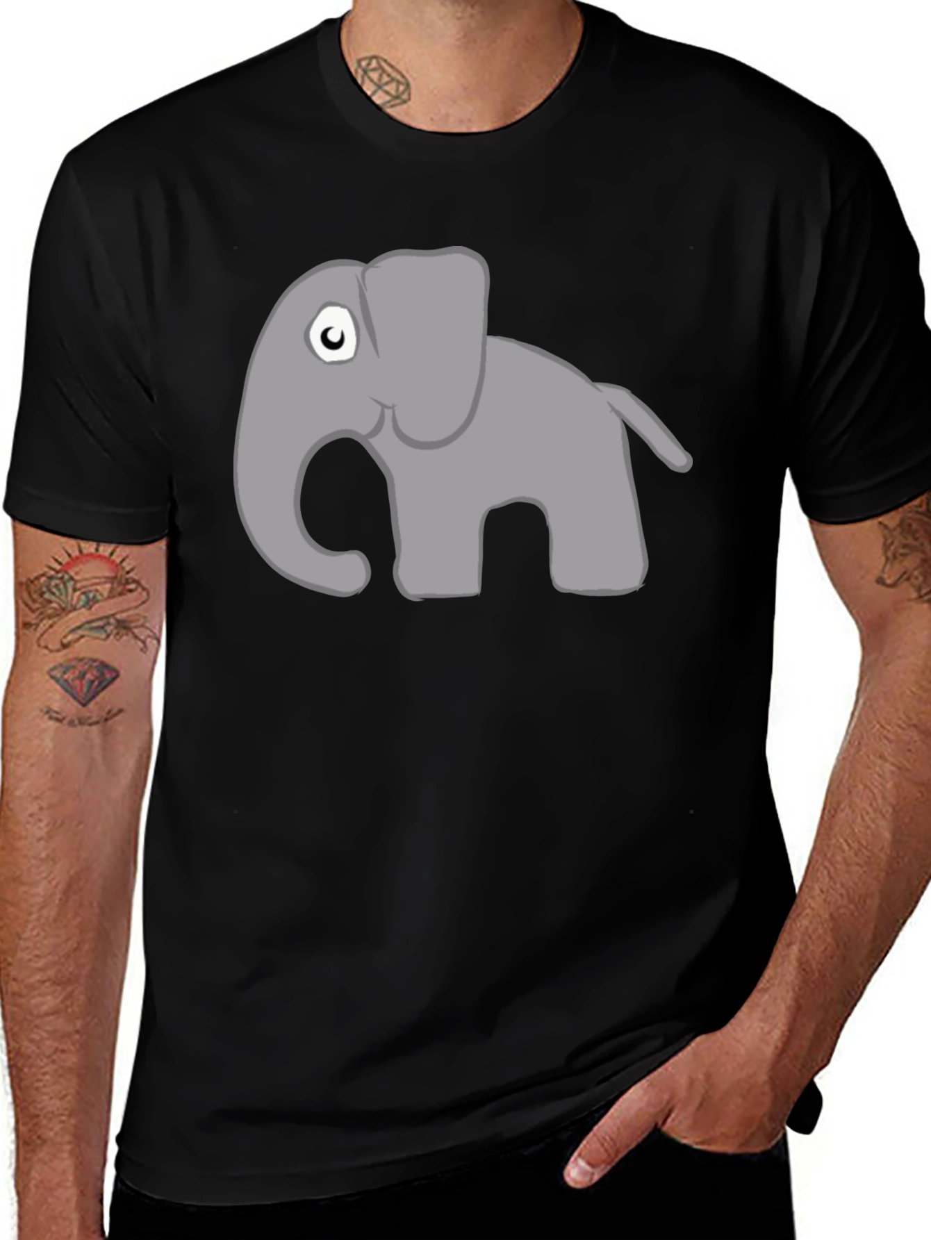 Cute Cartoon Elephant Black T-Shirt