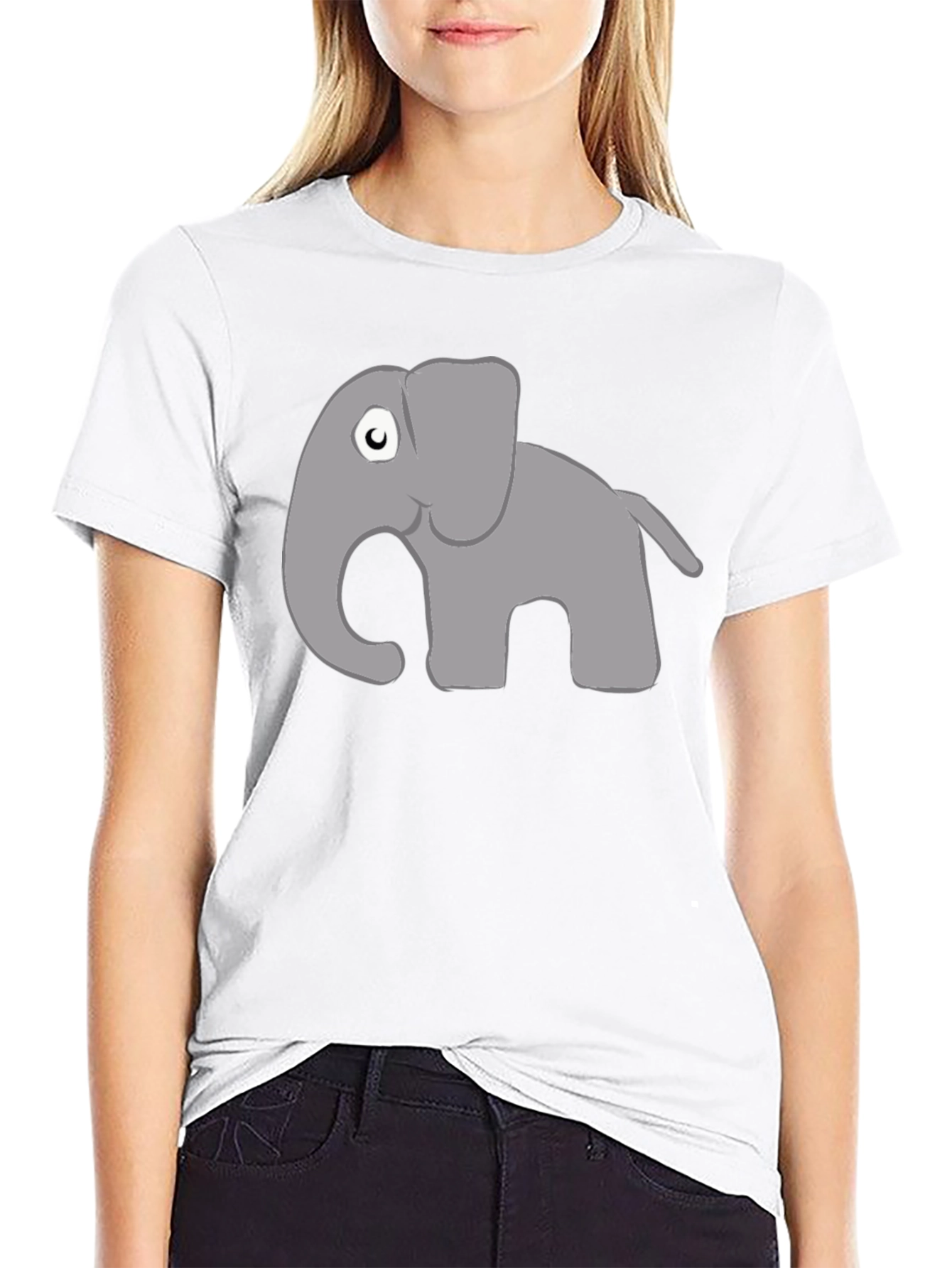 Cute Cartoon Elephant Black T-Shirt