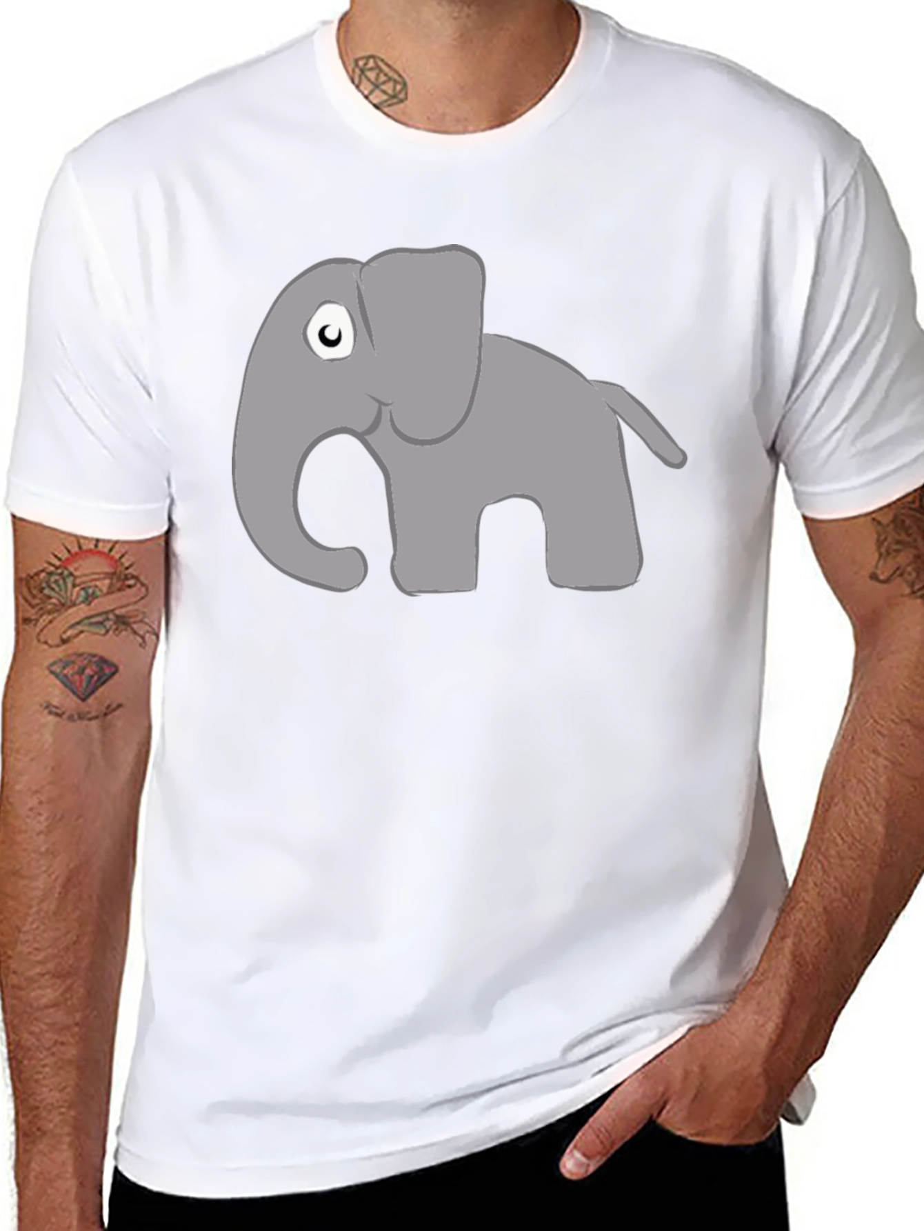 Cute Cartoon Elephant Black T-Shirt