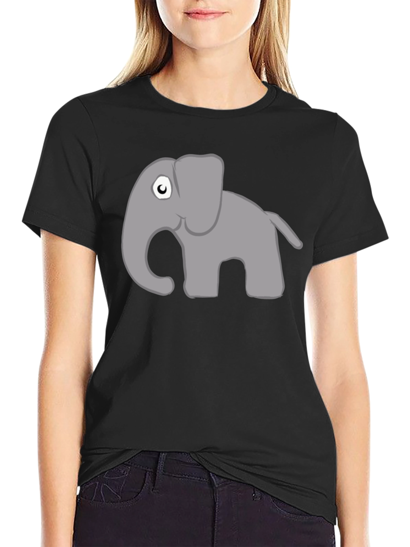 Cute Cartoon Elephant Black T-Shirt