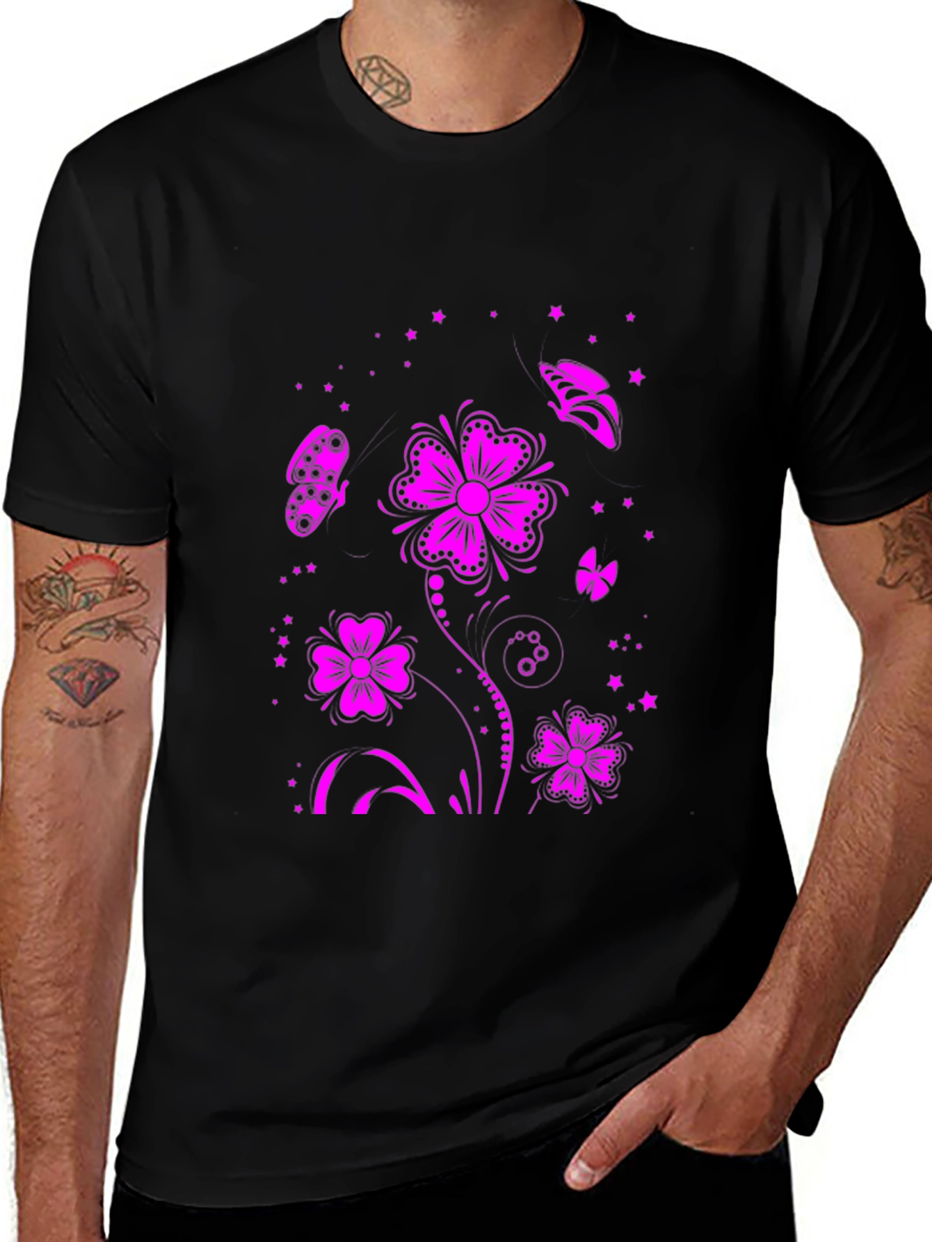 Floral Butterfly Graphic Tee - Black