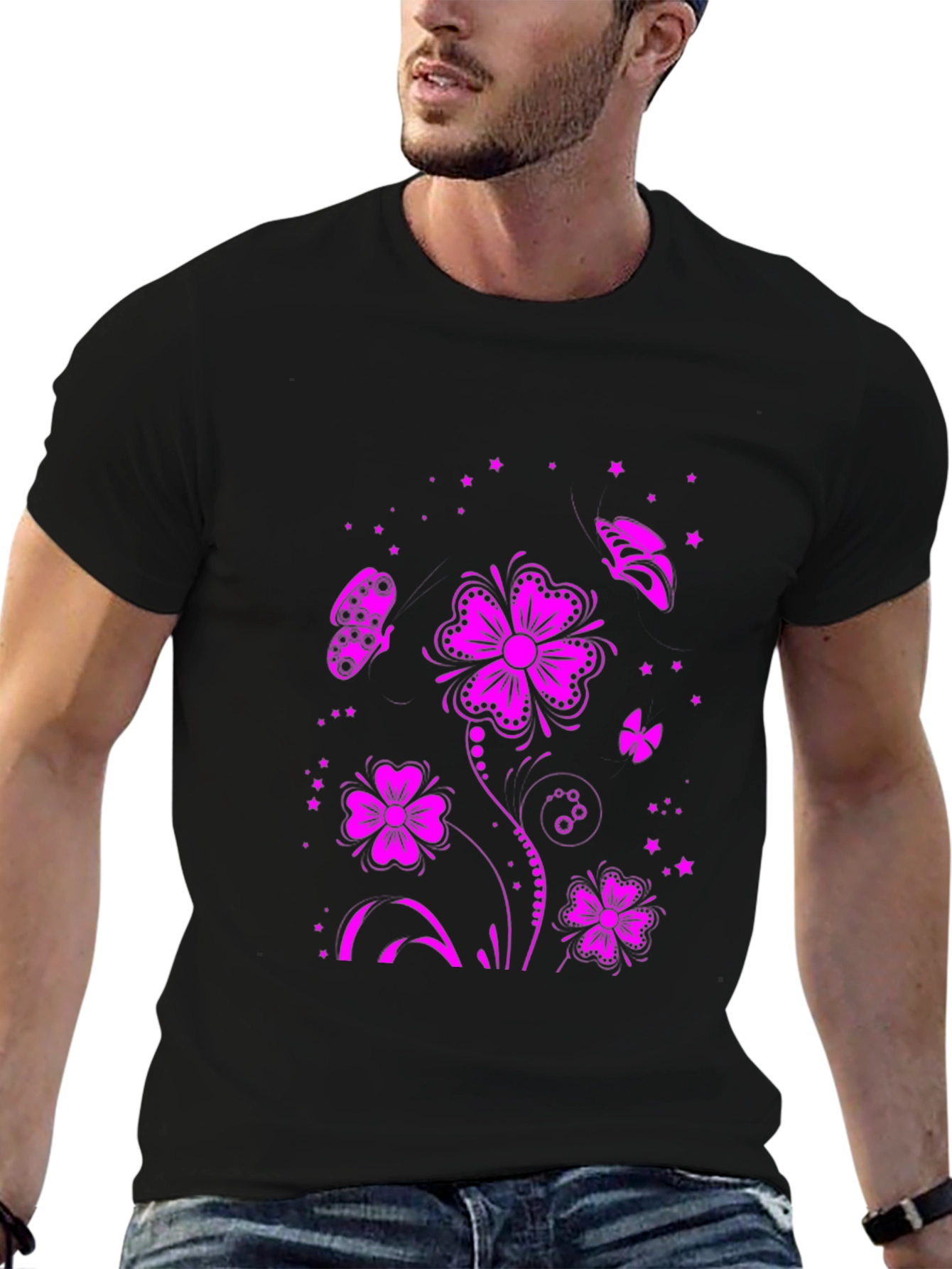 Floral Butterfly Graphic Tee - Black