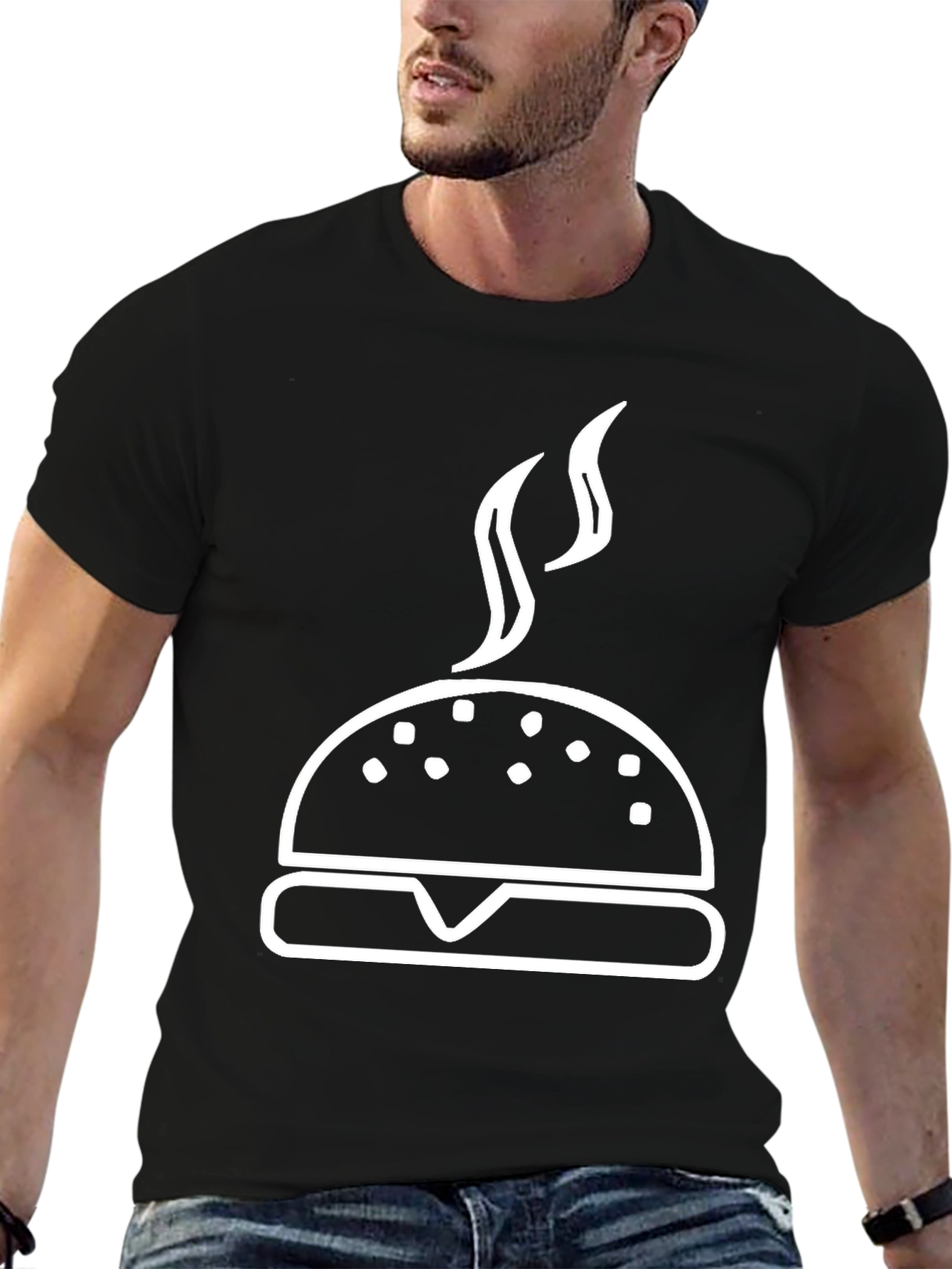 Burger Graphic Tee - Black Cotton T-Shirt