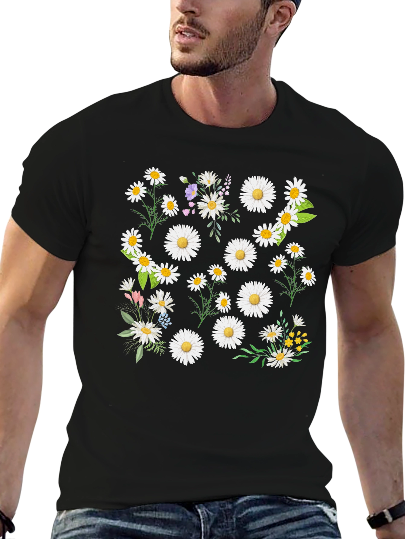 Daisy Print Black Tee