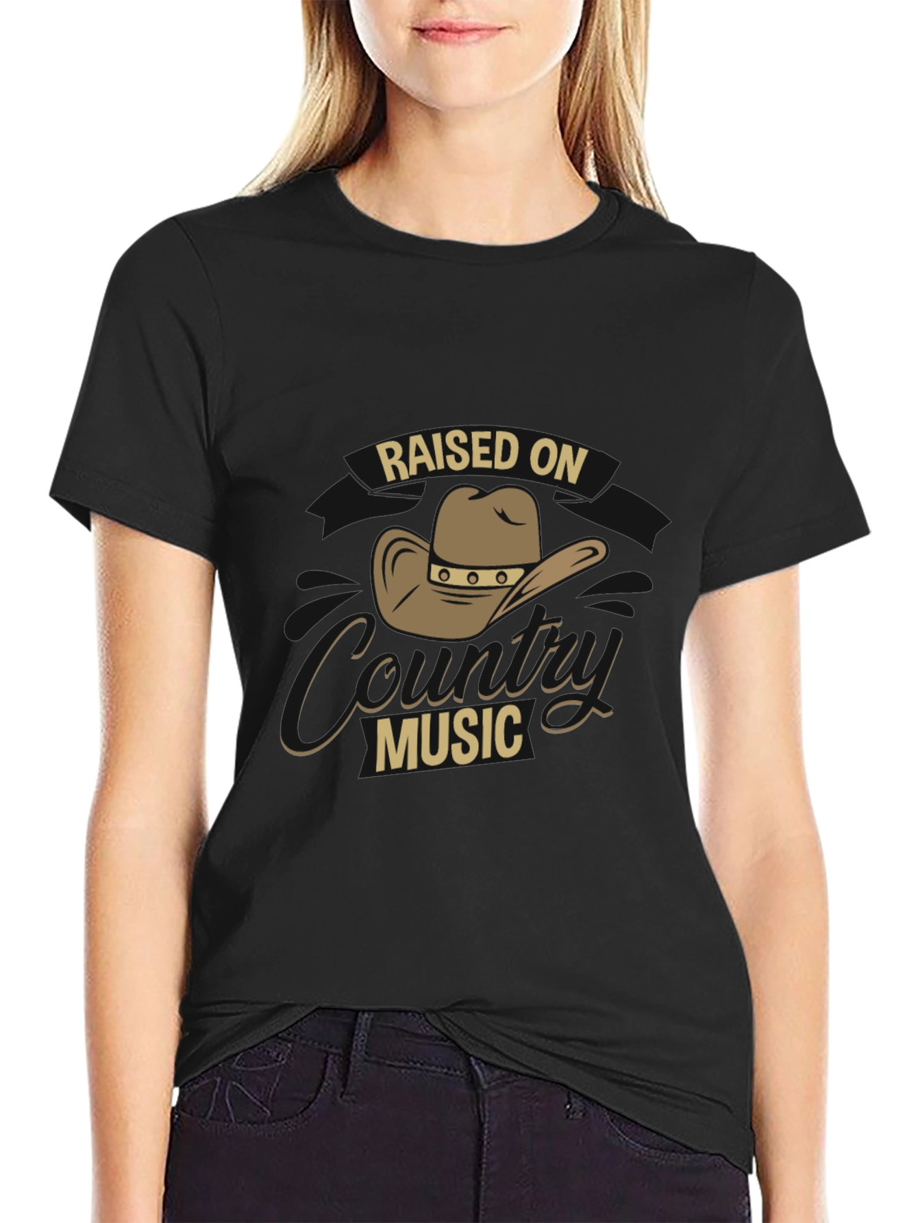 Raised on Country Music Black T-Shirt