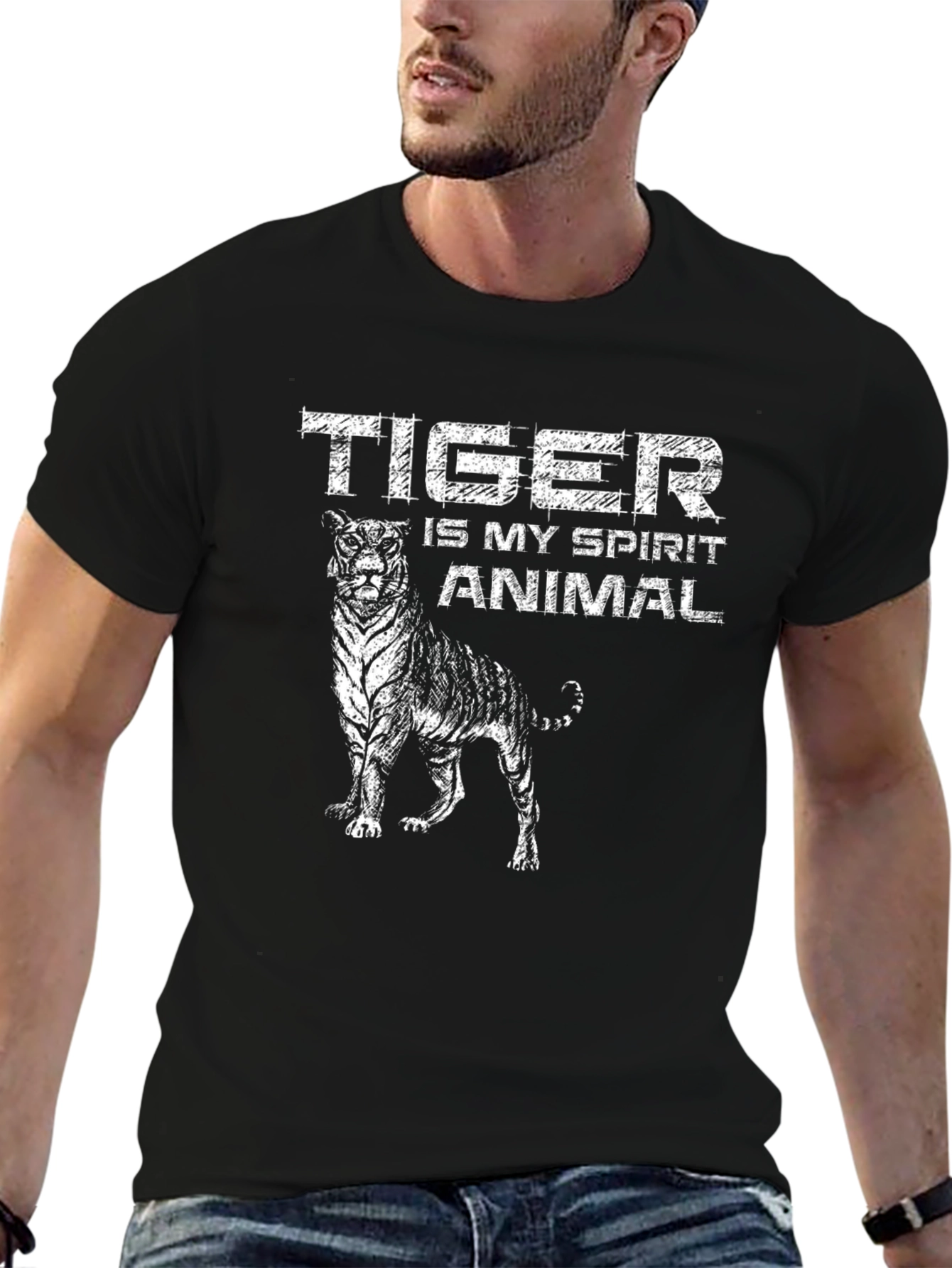 Tiger Spirit Animal Graphic Tee - Black Cotton T-Shirt